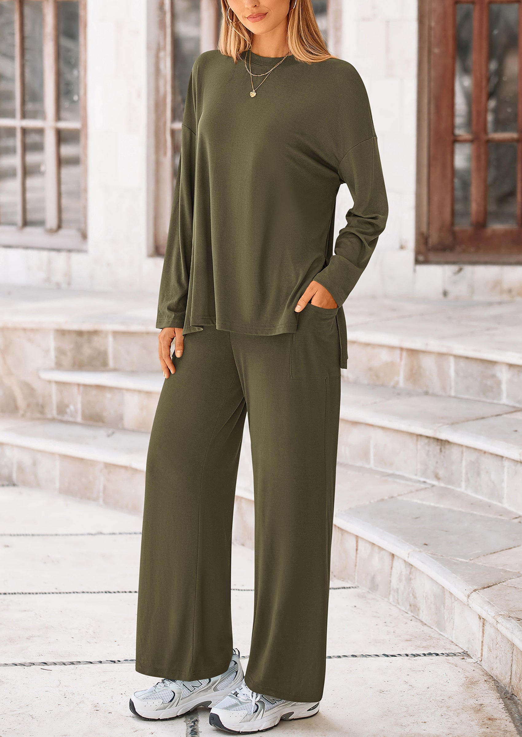 Chichi Women's Two Piece Lounge Sets Matching Long Sleeve Shirts Wide Leg Pants Tracksuits Travel Outfits Fall Clothes Black