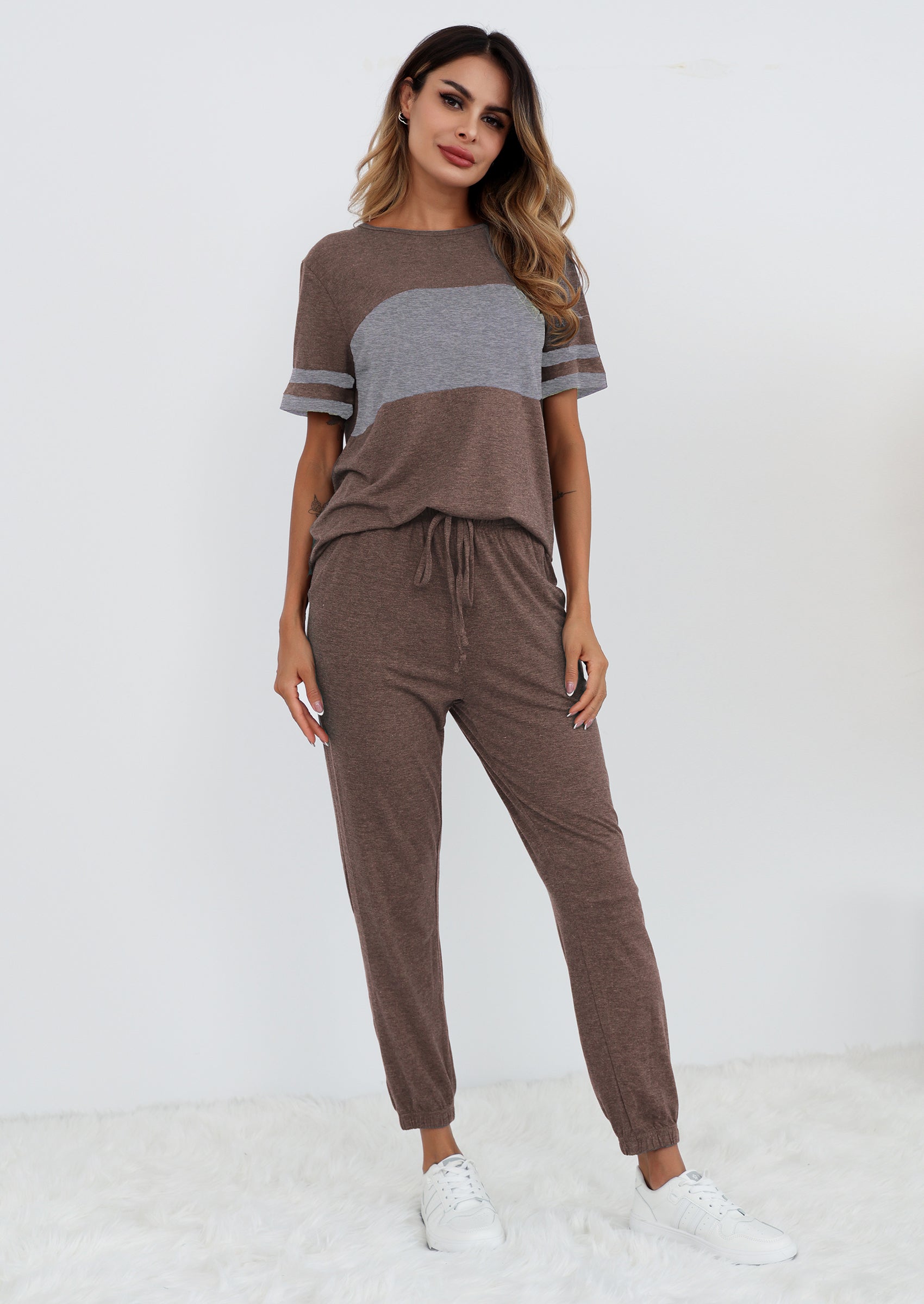 Chichi Women's Two Piece Lounge Sets Spring Summer Jogger Pants Vacation Outfits Travel Airplane Matching Clothes Deep khaki