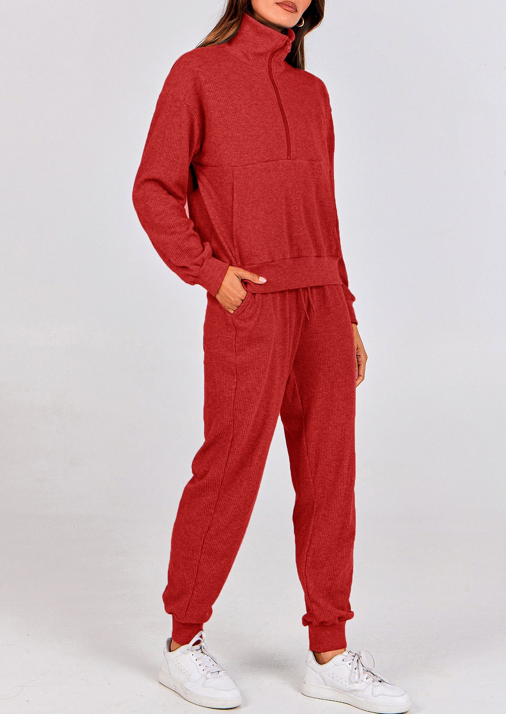 Chichi Women's Fall 2 Piece Lounge Sets Zip Up Sweatshirt Jogger Pants Sweat Track Suits Travel Outfit Winter Clothing Brick Red