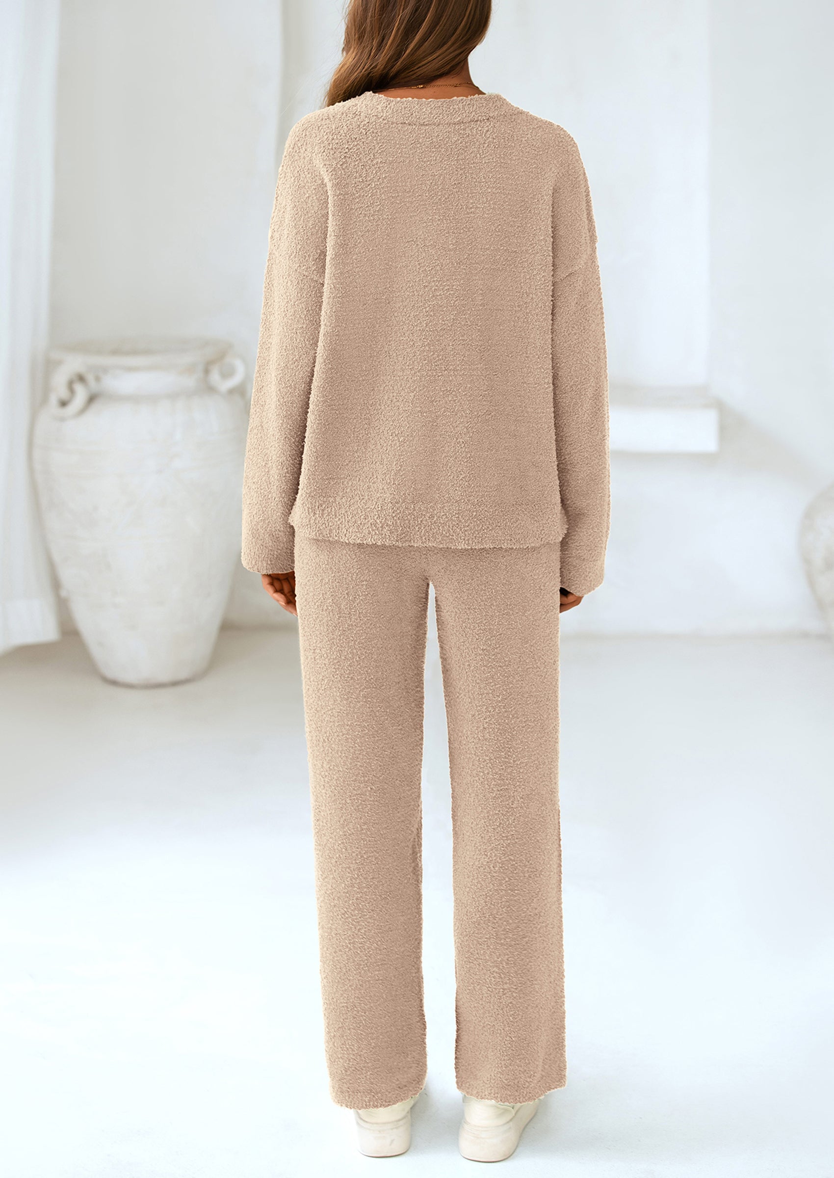 Chichi Lounge Sets for Women Two Piece Sweaters Pajama Set Fall Fashion Loungewear Outfits Matching Winter Clothes Beige