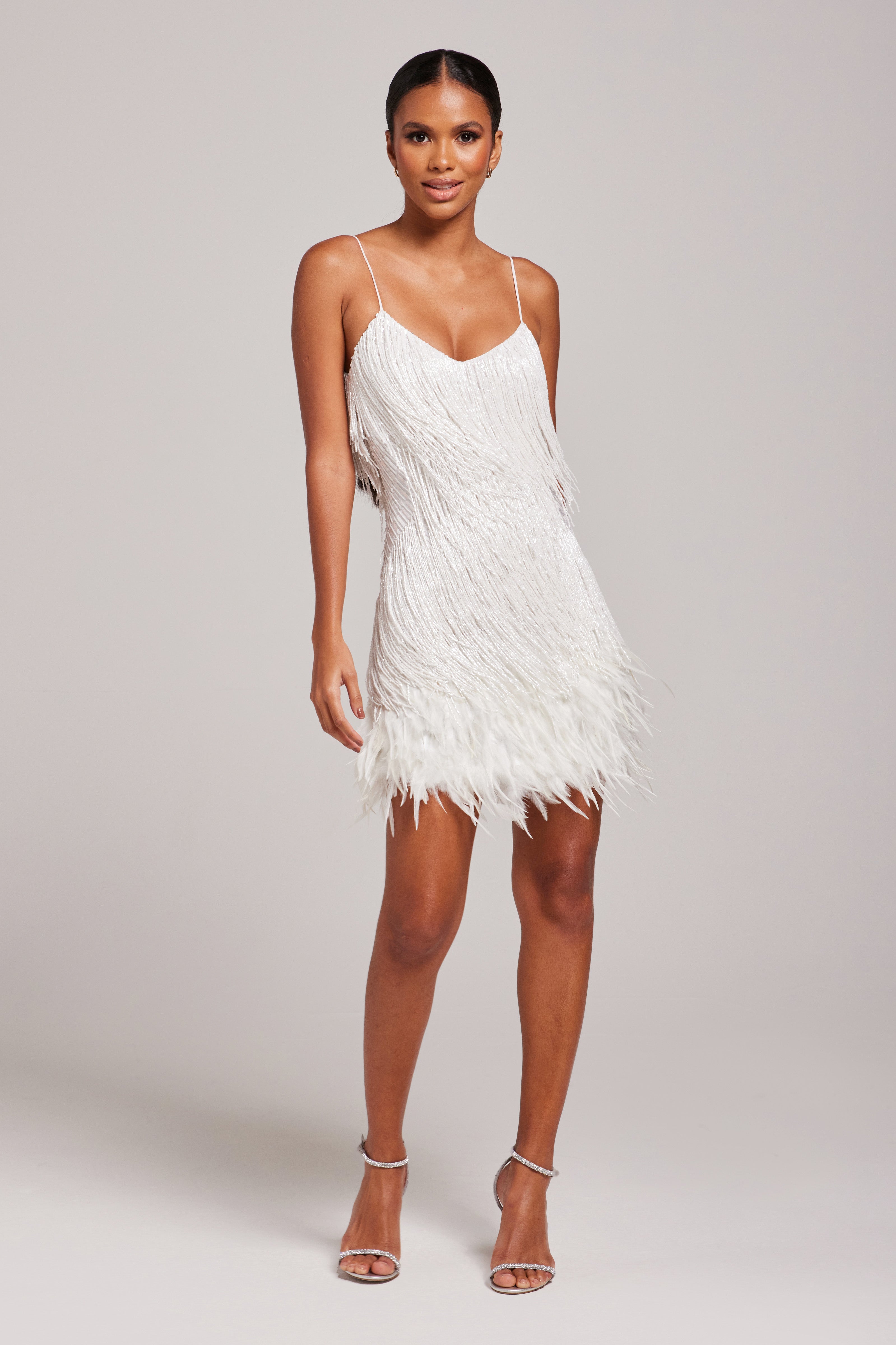 Celeste | Feathered Mini Dress White