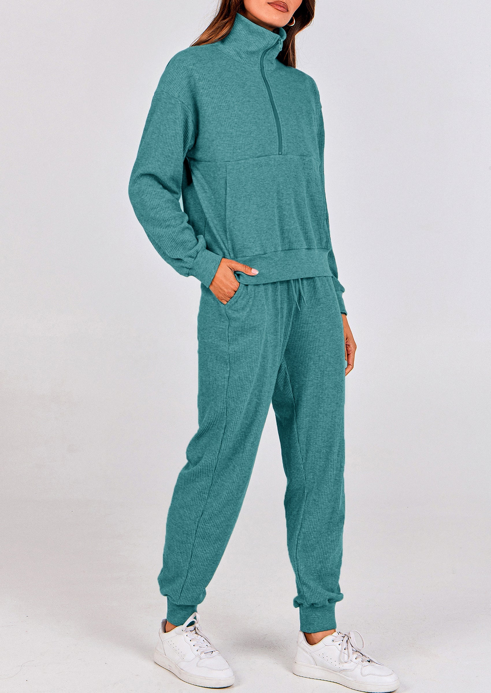 Chichi Women's Fall 2 Piece Lounge Sets Zip Up Sweatshirt Jogger Pants Sweat Track Suits Travel Outfit Winter Clothing Light Green