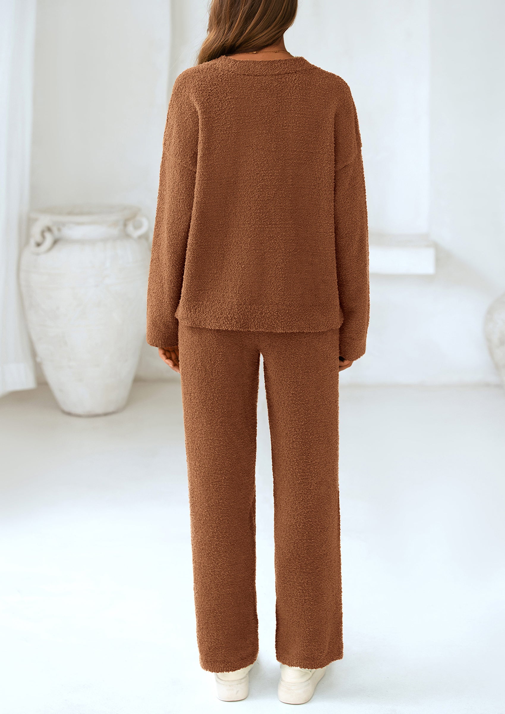 Chichi Lounge Sets for Women Two Piece Sweaters Pajama Set Fall Fashion Loungewear Outfits Matching Winter Clothes Brown
