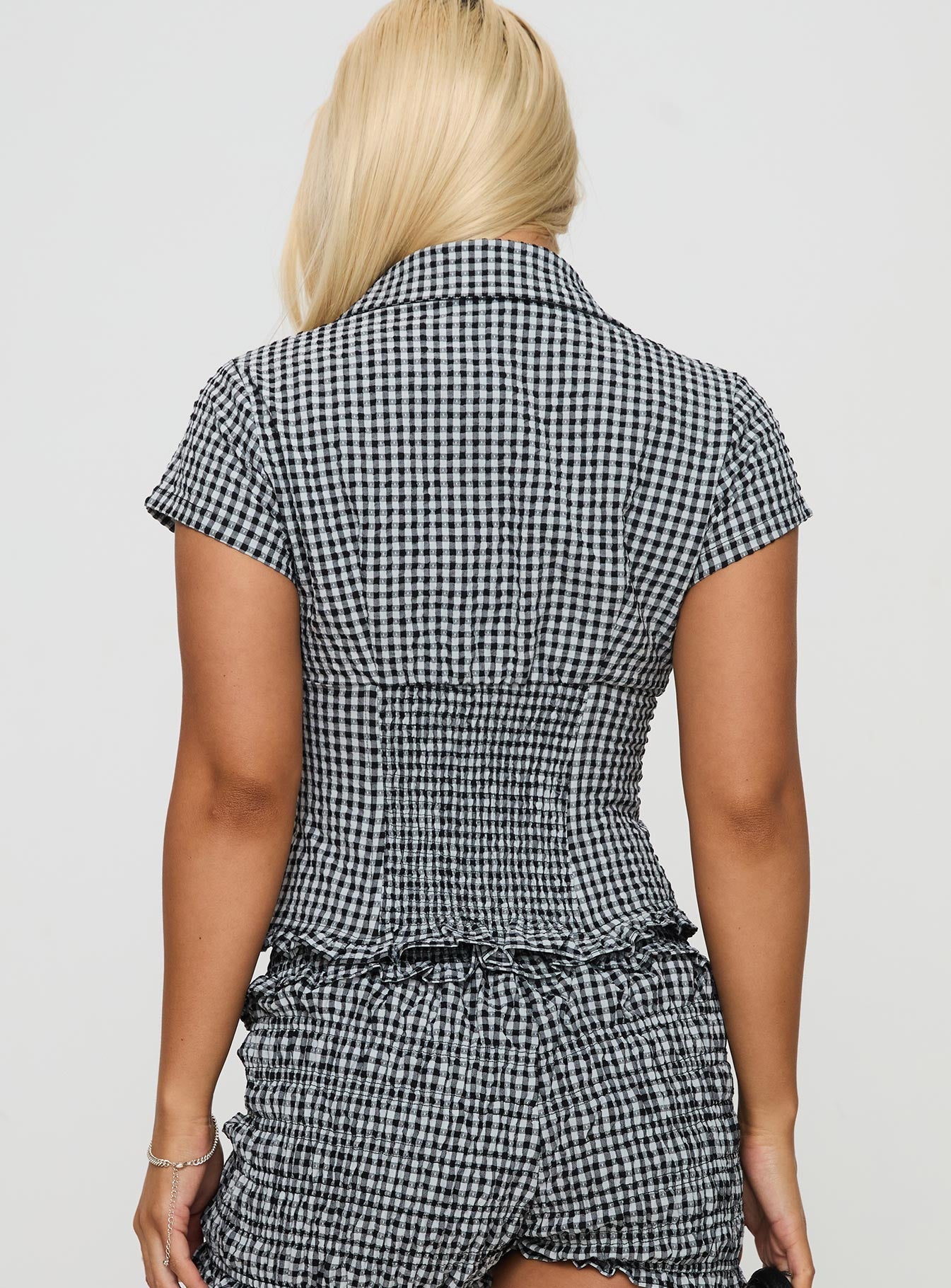 Claudia | Gingham Cropped Blouse Black