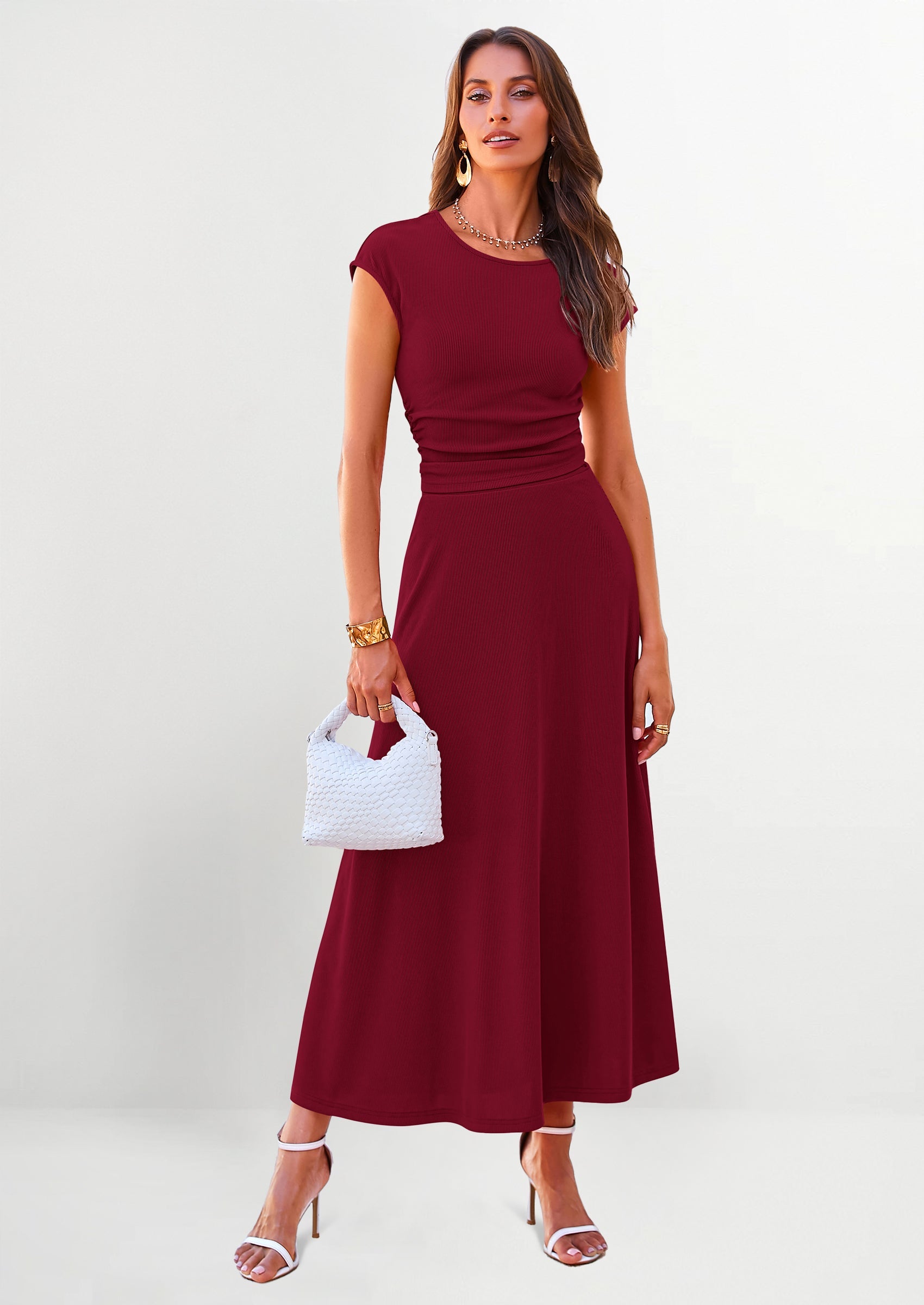 Chichi Summer Two Piece Skirt Set for Women Dressy Casual Knit Matching Travel Spring Vacation Lounge Outfits Wine Red