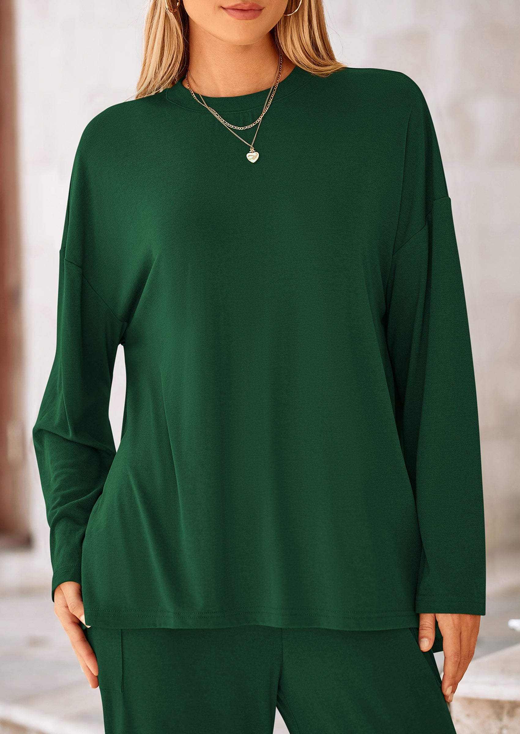 Chichi Women's Two Piece Lounge Sets Matching Long Sleeve Shirts Wide Leg Pants Tracksuits Travel Outfits Fall Clothes Dark Green