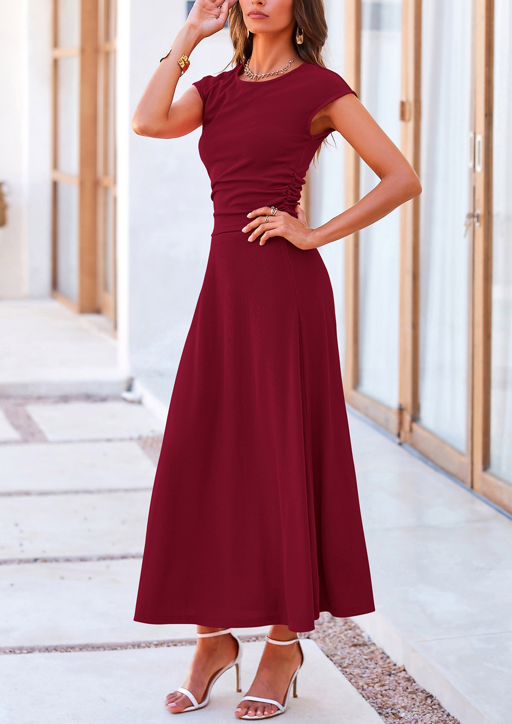 Chichi Summer Two Piece Skirt Set for Women Dressy Casual Knit Matching Travel Spring Vacation Lounge Outfits Wine Red