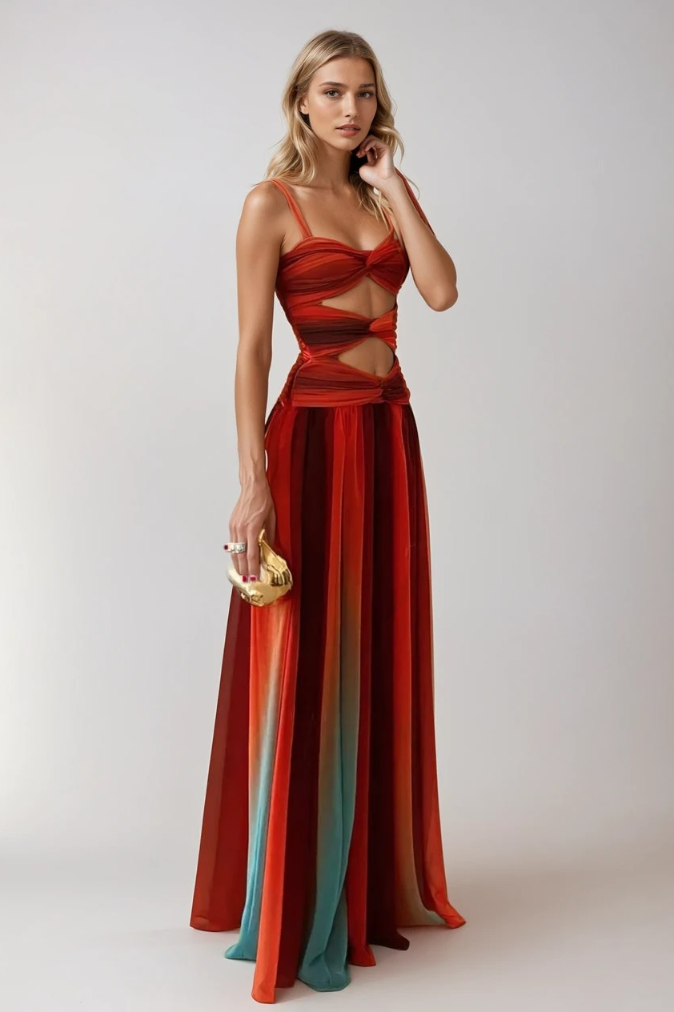 Jorissa | Multicolor Maxi Dress Red Orange