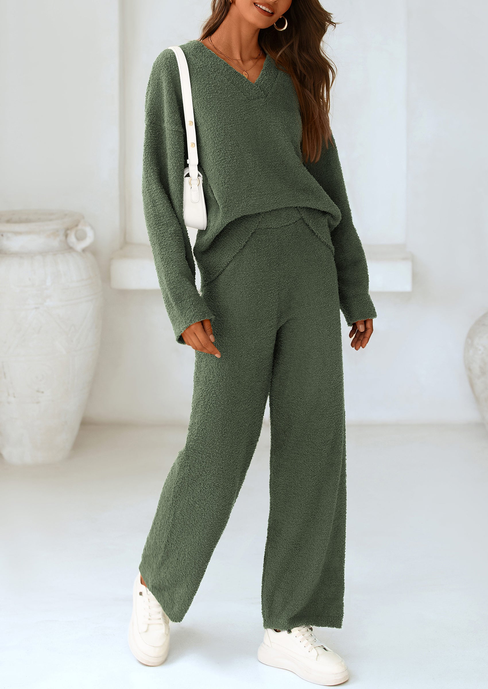 Chichi Lounge Sets for Women Two Piece Sweaters Pajama Set Fall Fashion Loungewear Outfits Matching Winter Clothes Black