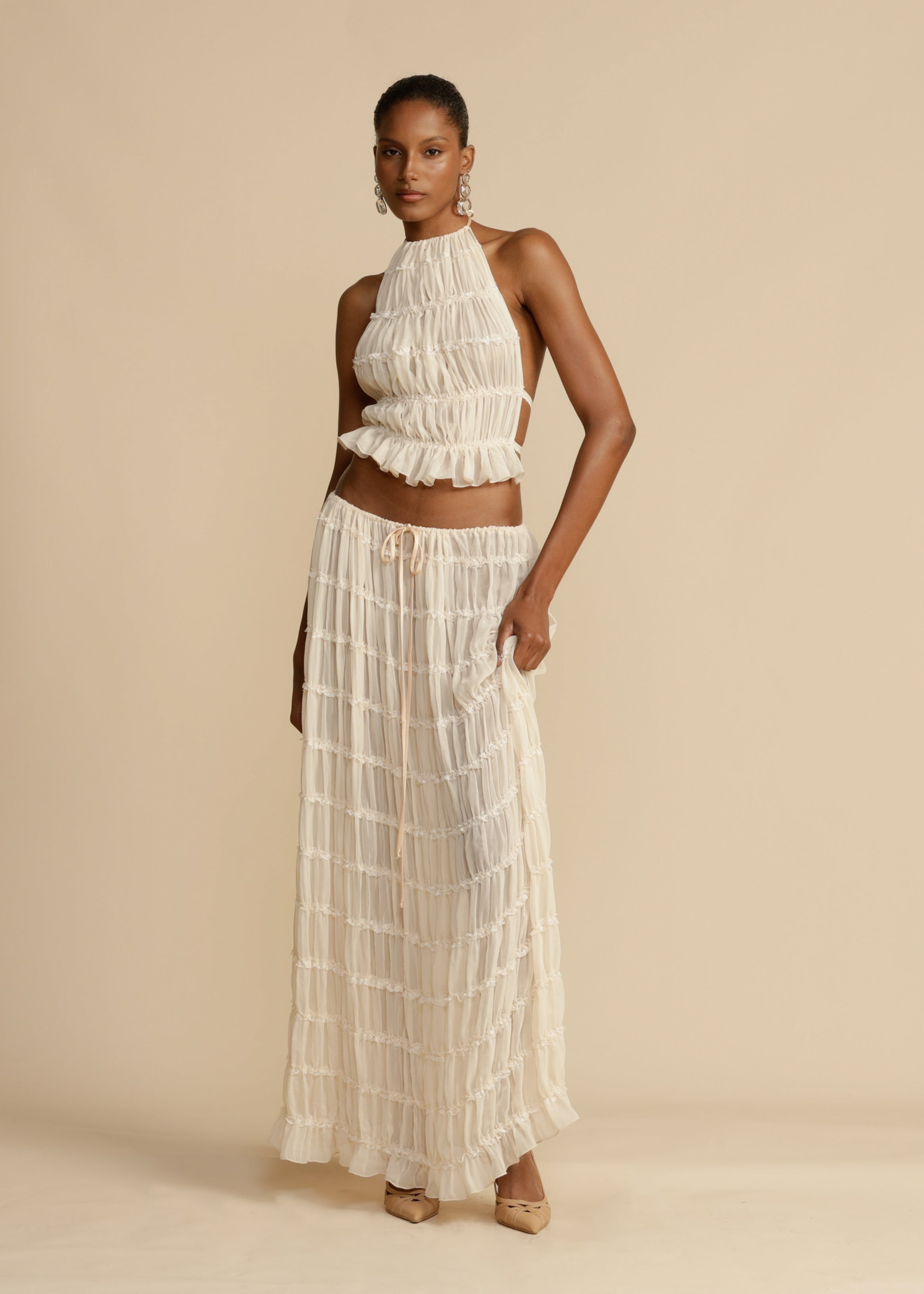 Delina | Ruffle Two-Piece Set White