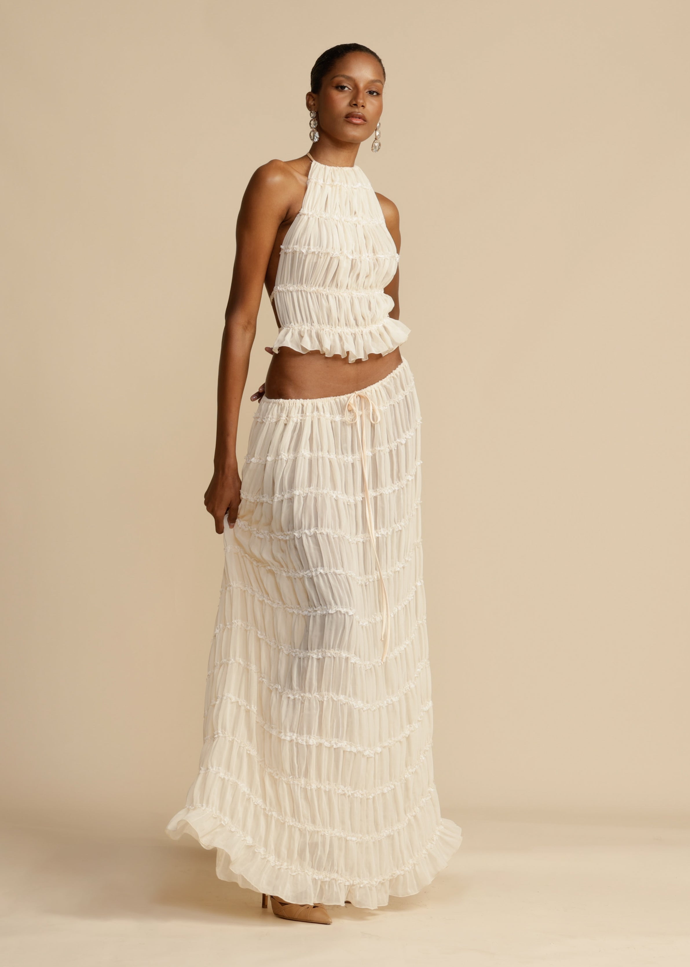 Delina | Ruffle Two-Piece Set White