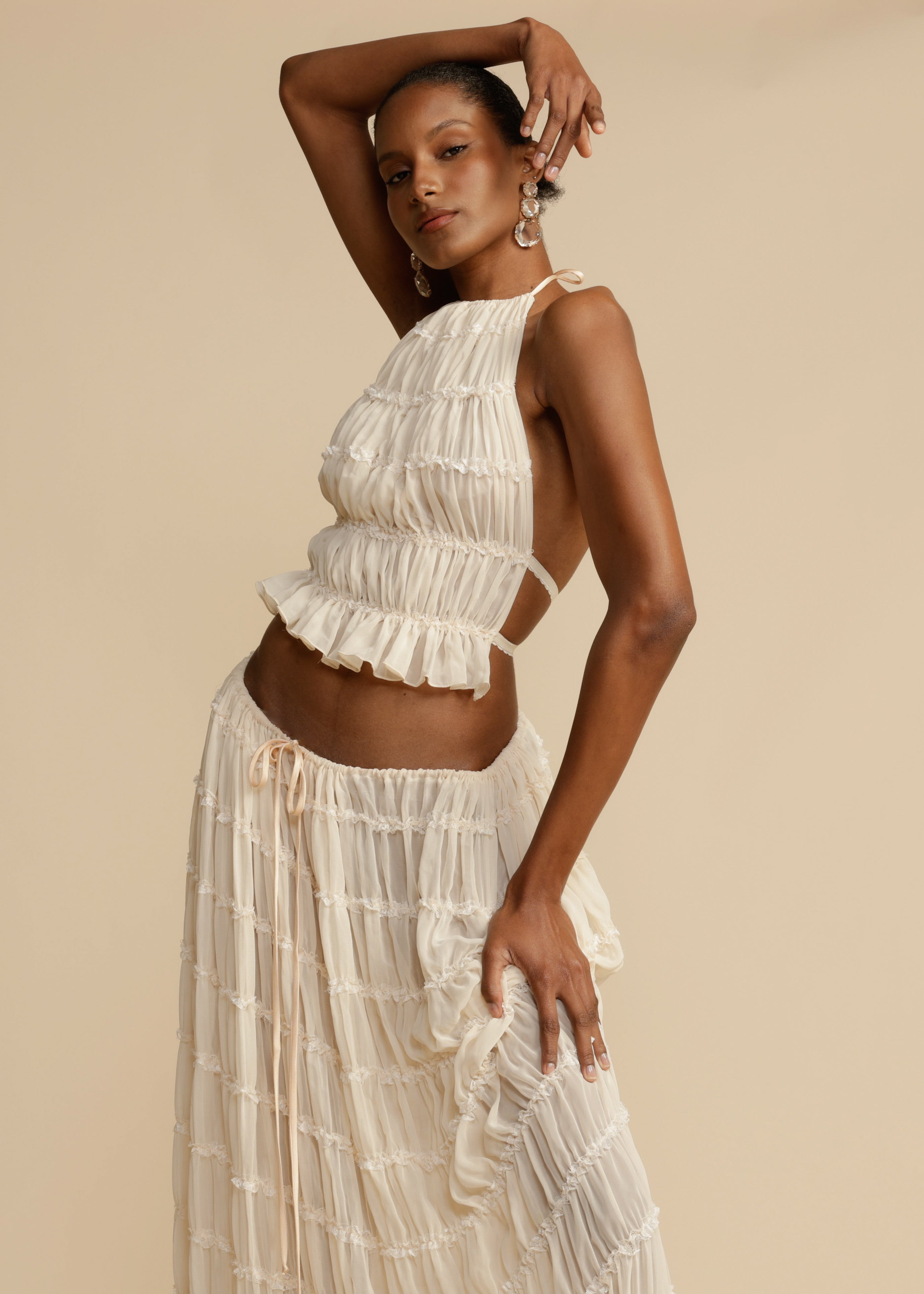 Delina | Ruffle Two-Piece Set White