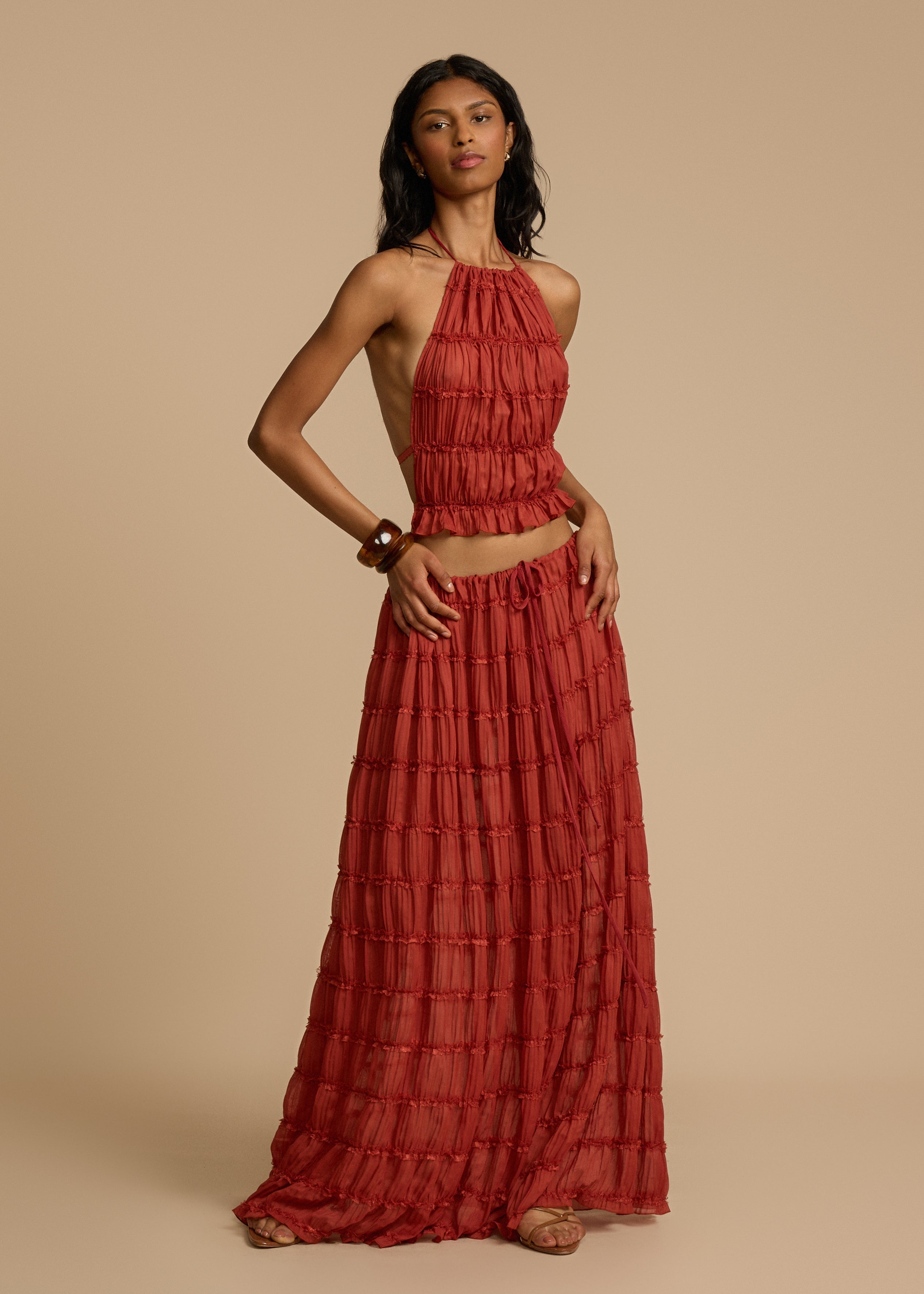 Delina | Ruffle Two-Piece Set Red