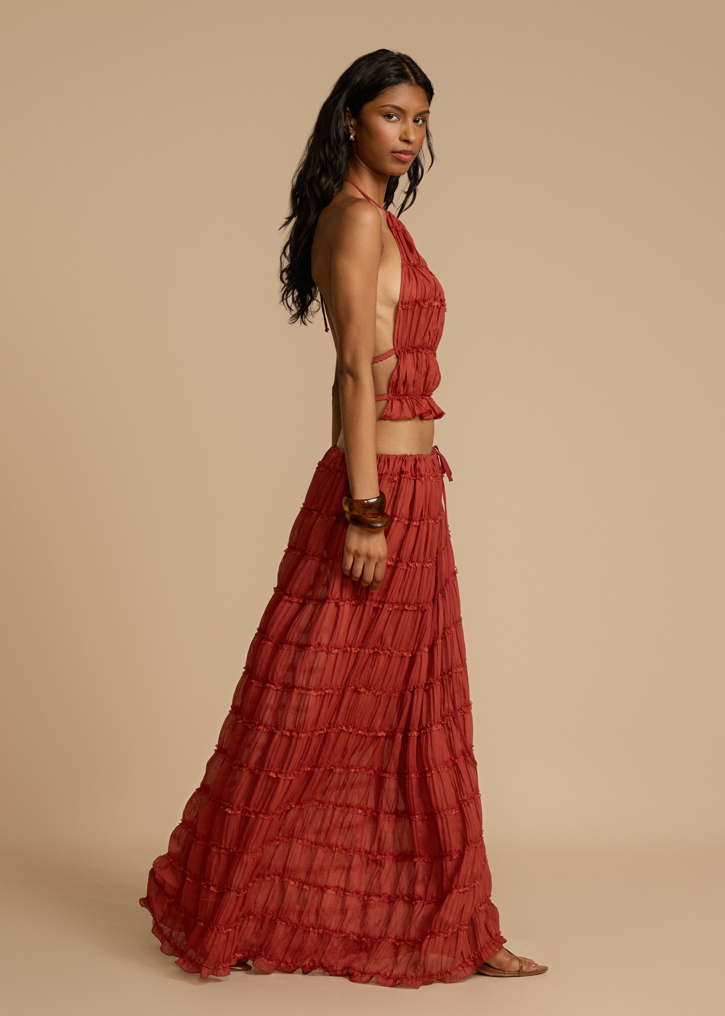 Delina | Ruffle Two-Piece Set Red