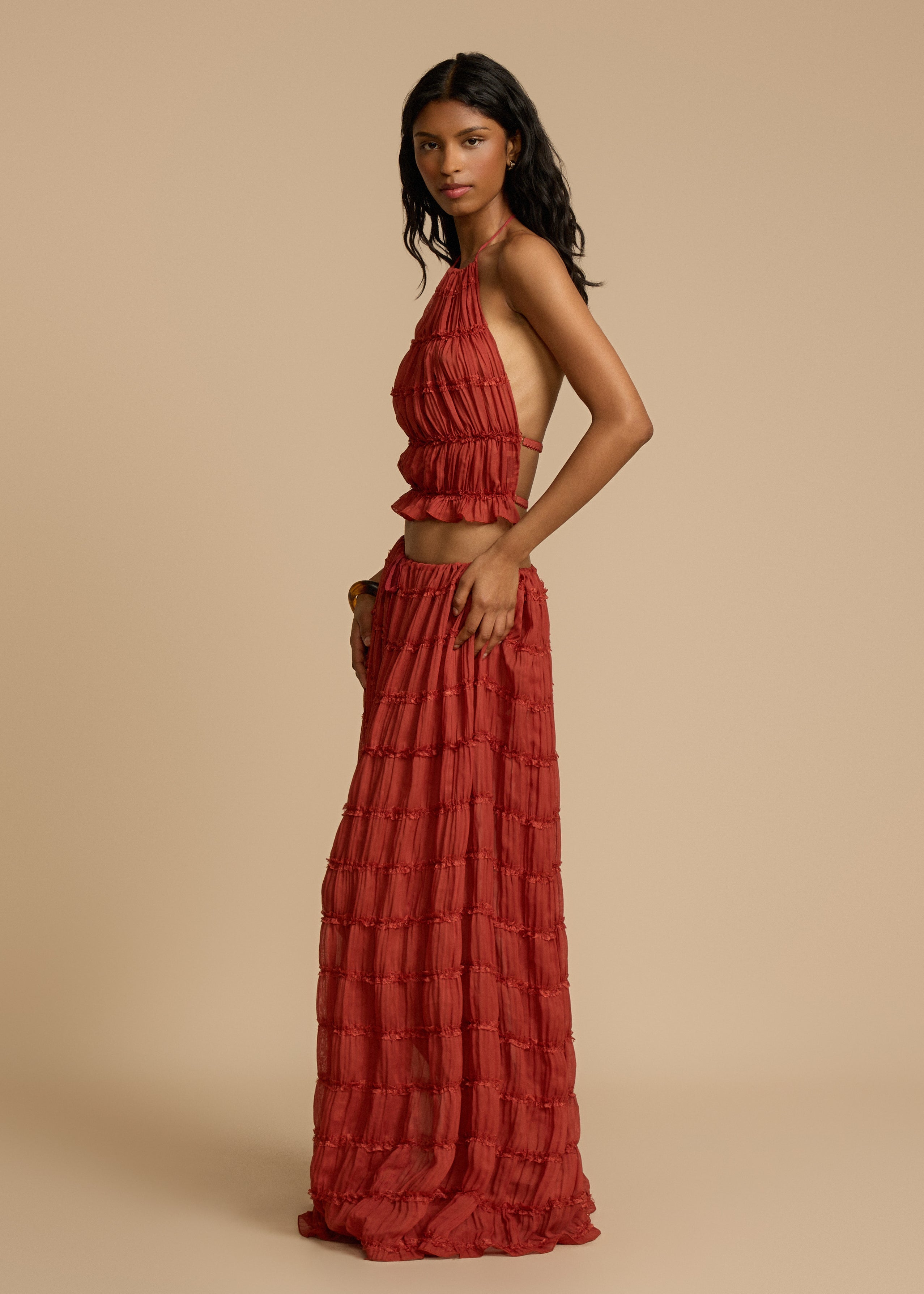 Delina | Ruffle Two-Piece Set Red