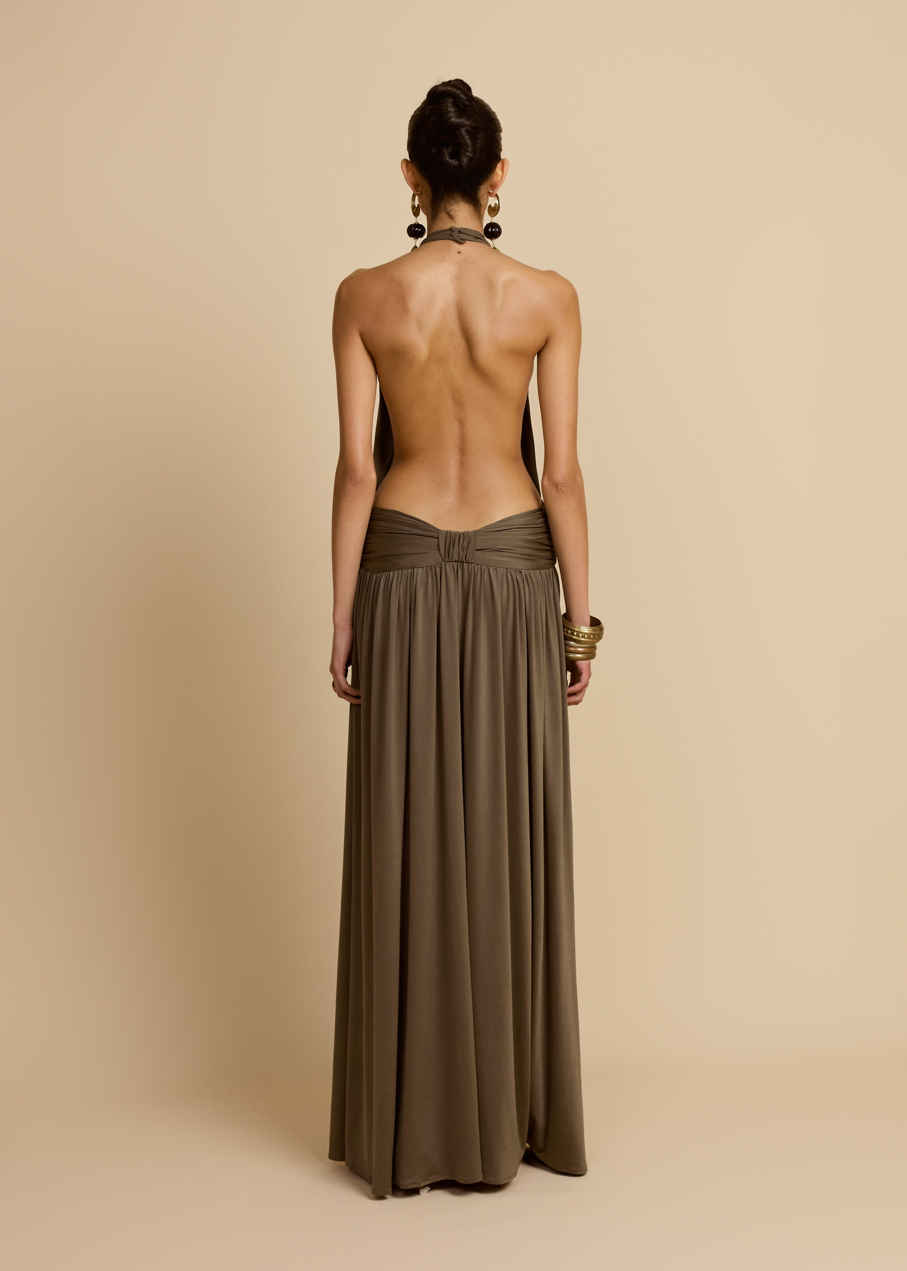 Selva | Halter Maxi Dress Olive Brown