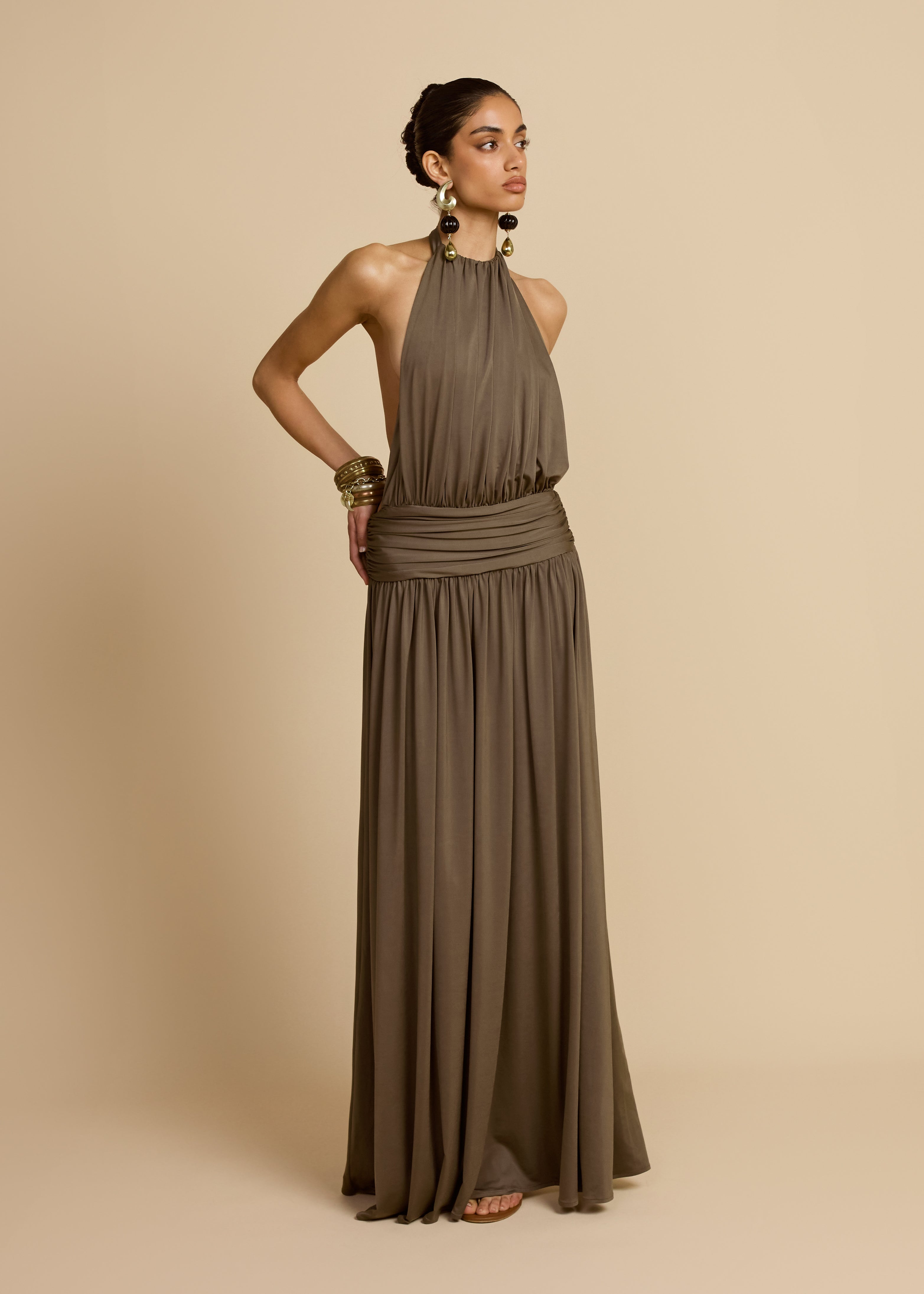Selva | Halter Maxi Dress Olive Brown