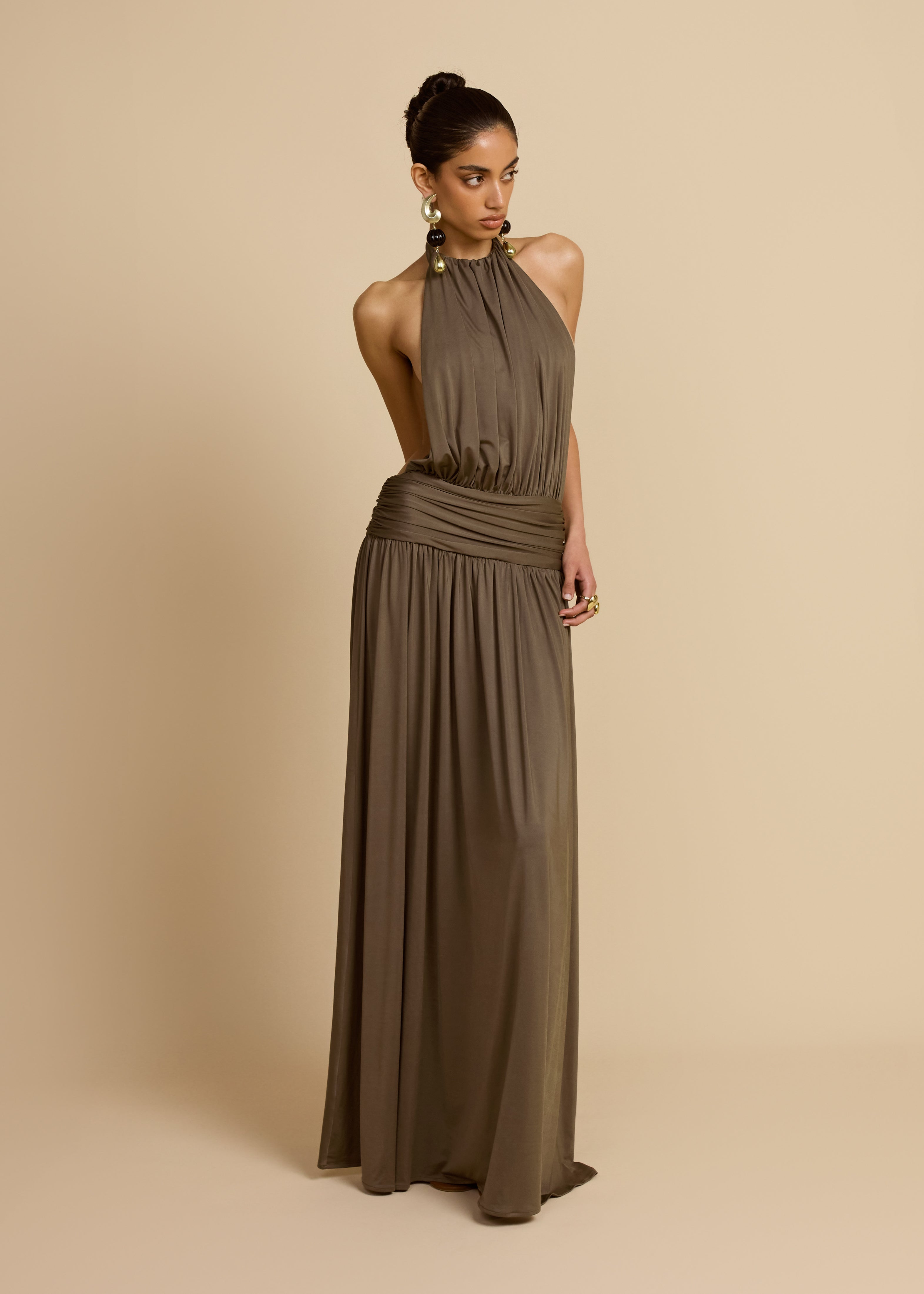 Selva | Halter Maxi Dress Olive Brown