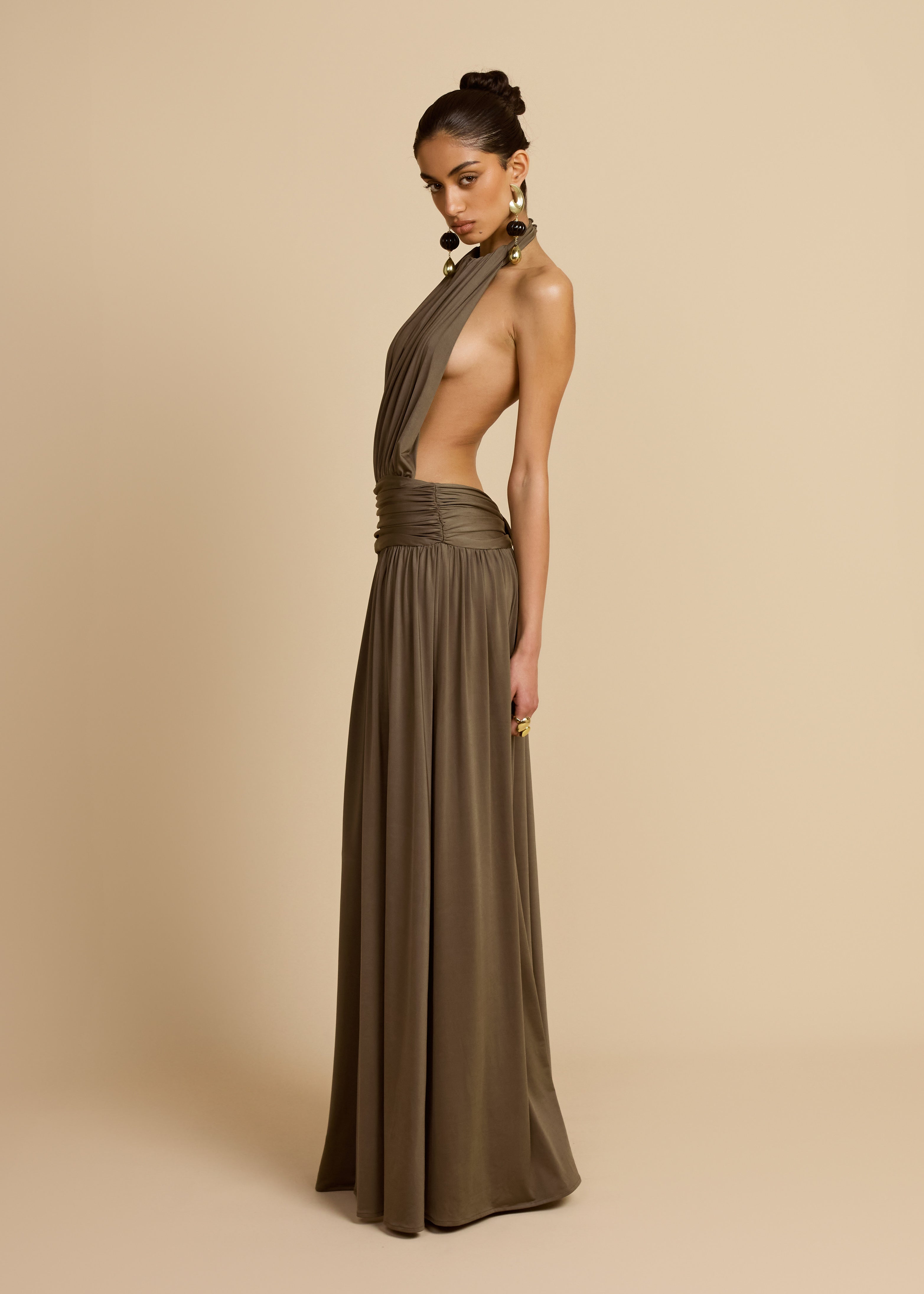 Selva | Halter Maxi Dress Olive Brown