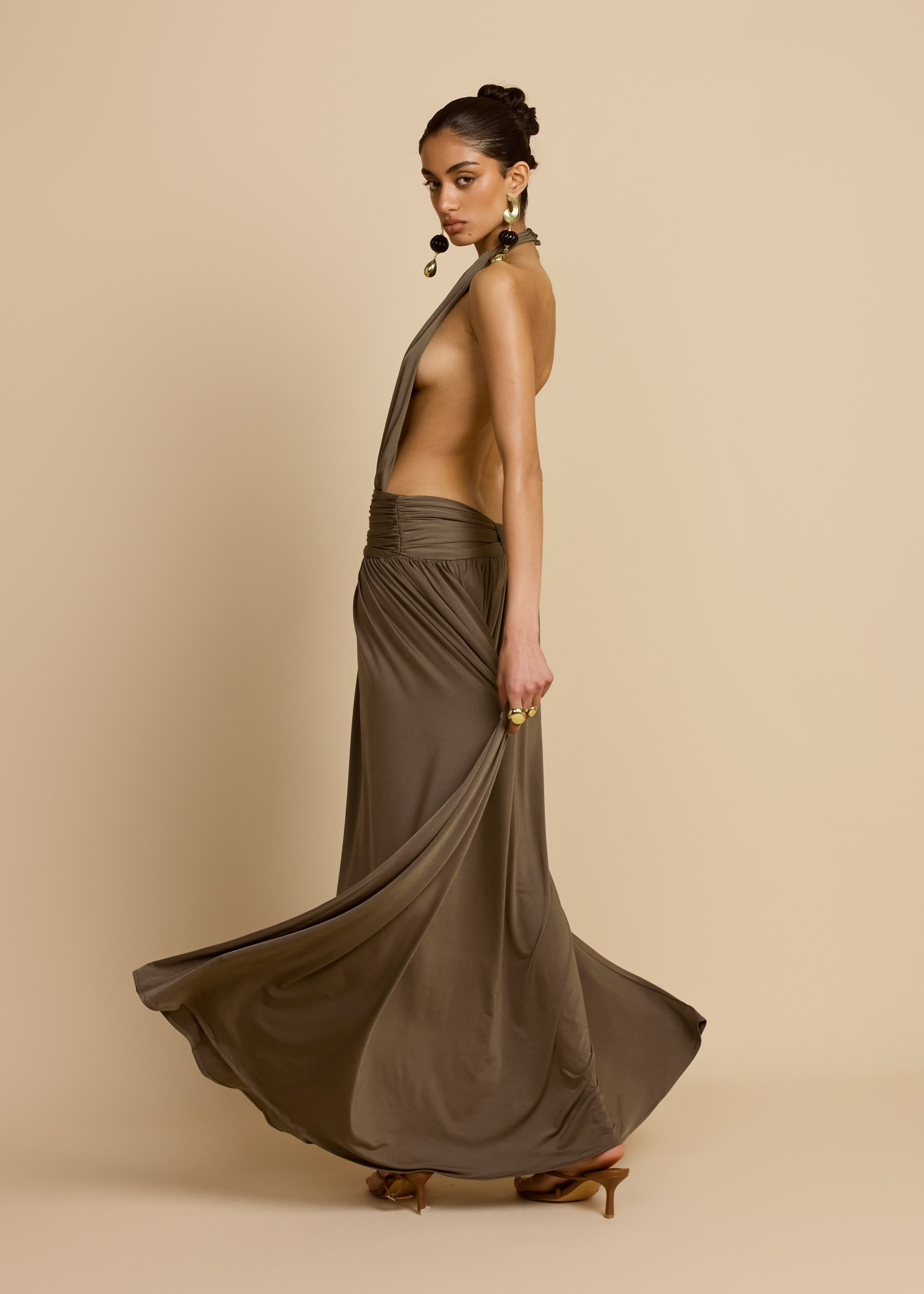 Selva | Halter Maxi Dress Olive Brown