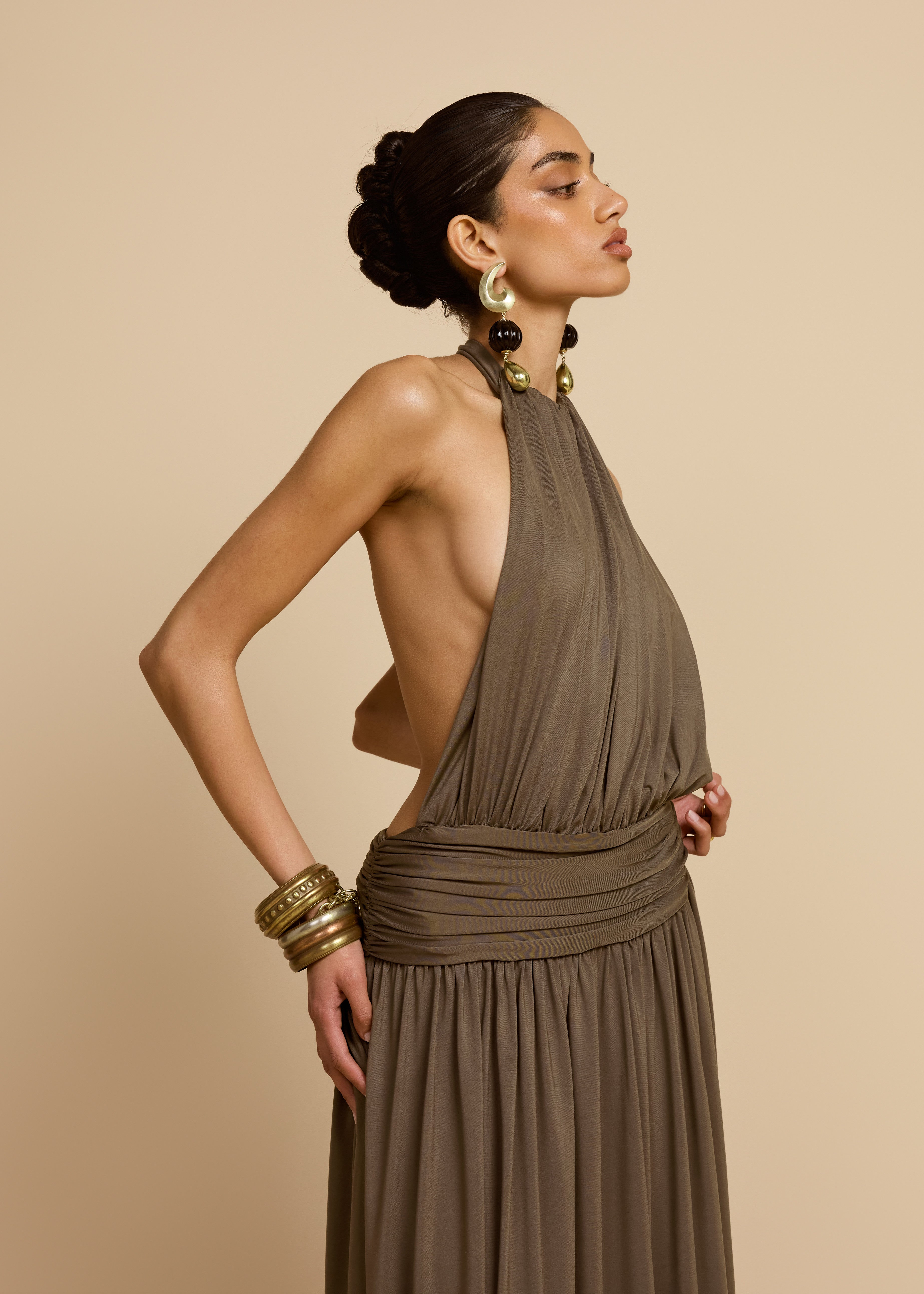 Selva | Halter Maxi Dress Olive Brown