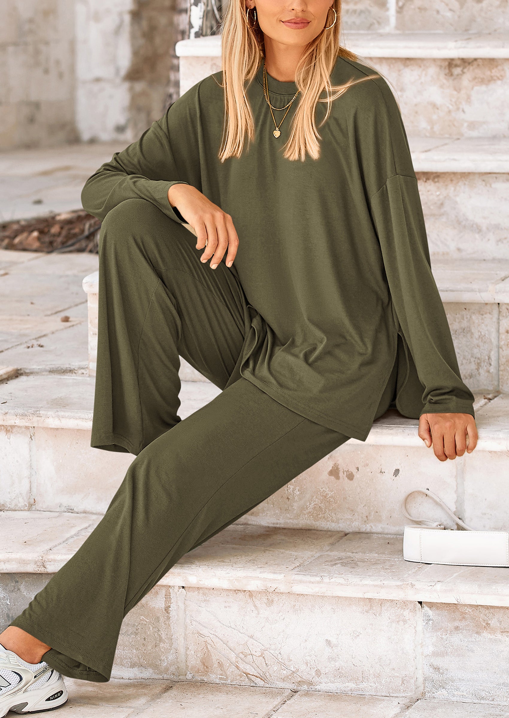 Chichi Women's Two Piece Lounge Sets Matching Long Sleeve Shirts Wide Leg Pants Tracksuits Travel Outfits Fall Clothes Black