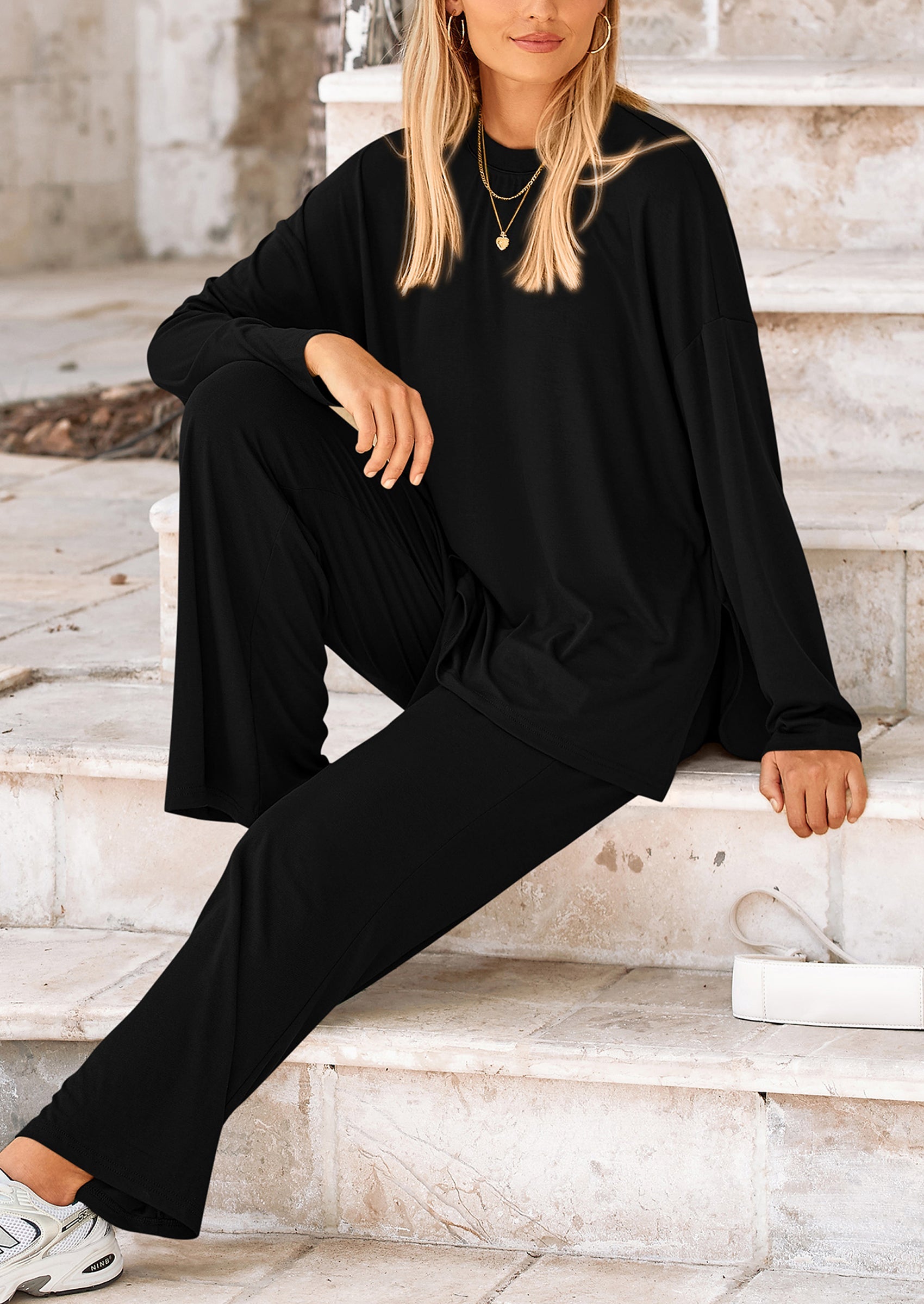Chichi Women's Two Piece Lounge Sets Matching Long Sleeve Shirts Wide Leg Pants Tracksuits Travel Outfits Fall Clothes Pink