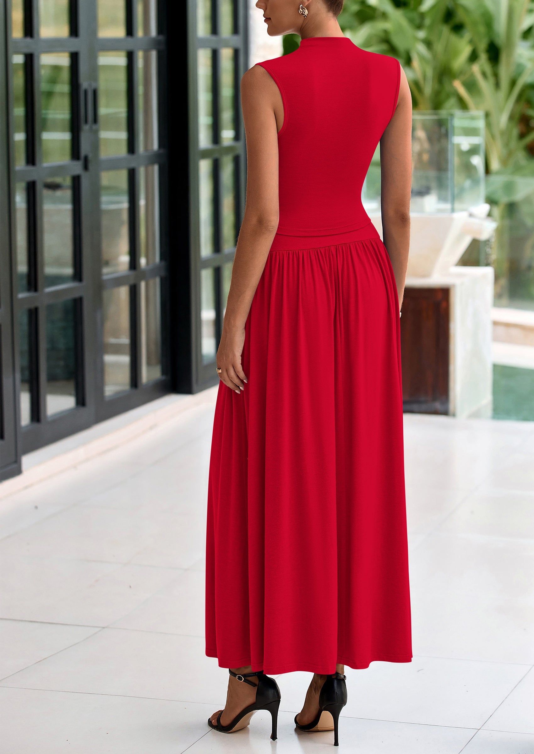 Chichi Womens Skirt Sets Summer Ruched Tank Tops Ruffle Maxi Skirts Wedding Guest Matching 2 Piece Outfits Red