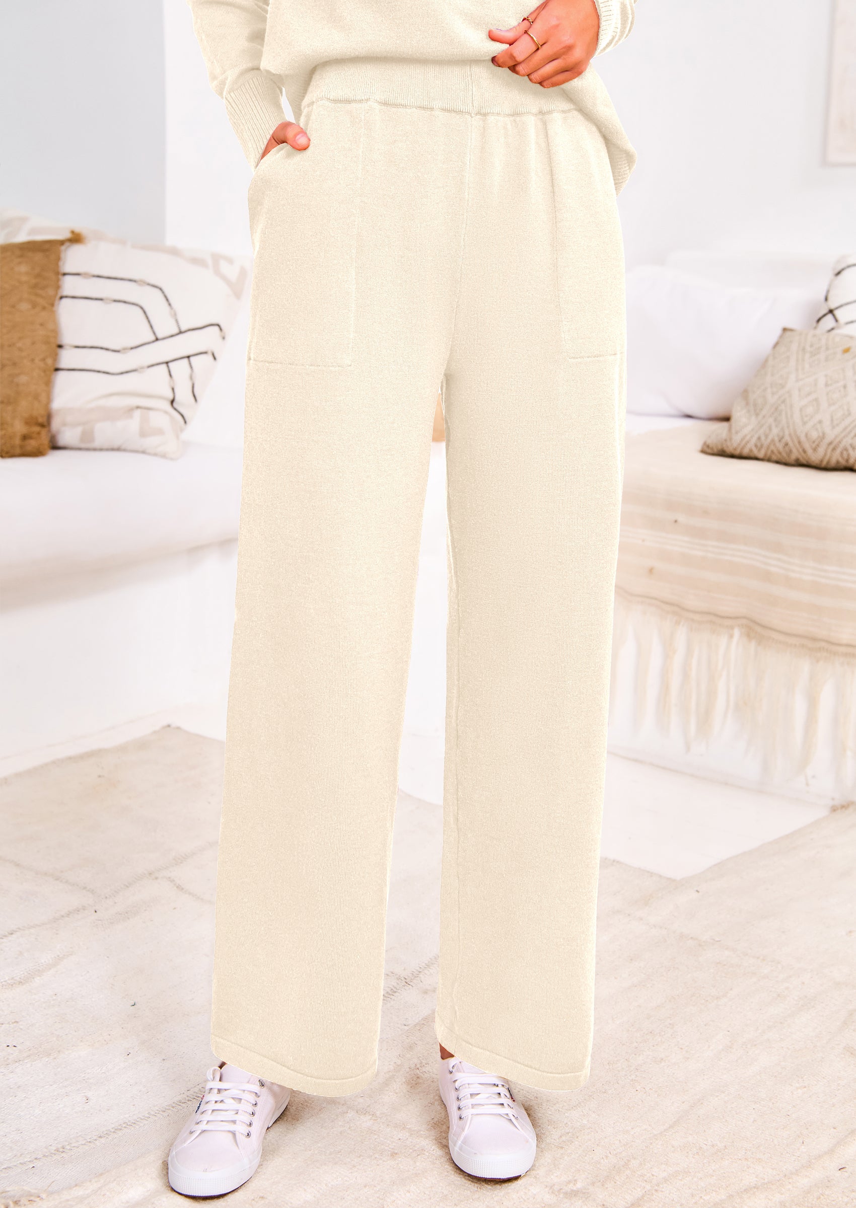 Chichi Two Piece Matching Sweater Lounge Sets Knit Long Sleeve Pullover Tops Wide Leg Pants Camel