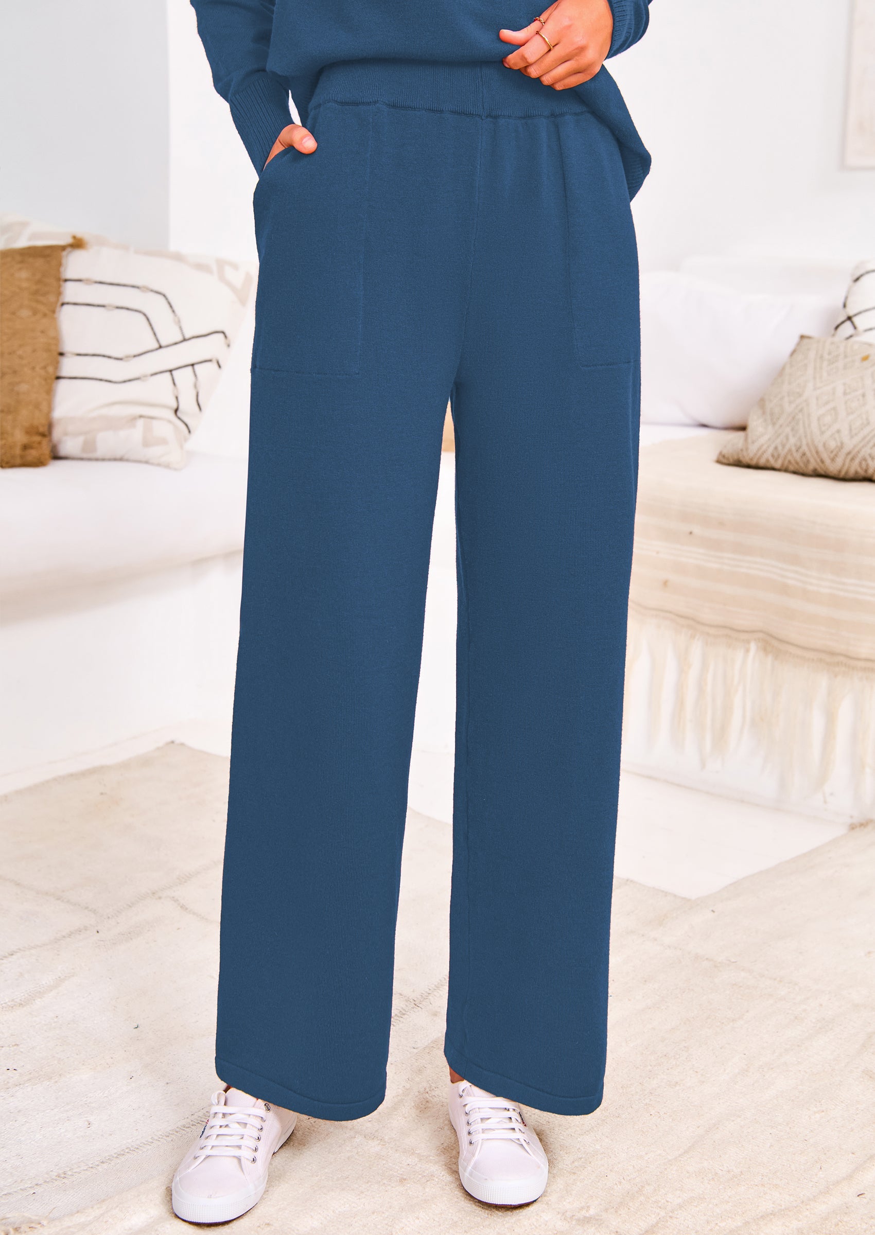 Chichi Two Piece Matching Sweater Lounge Sets Knit Long Sleeve Pullover Tops Wide Leg Pants Wine Red