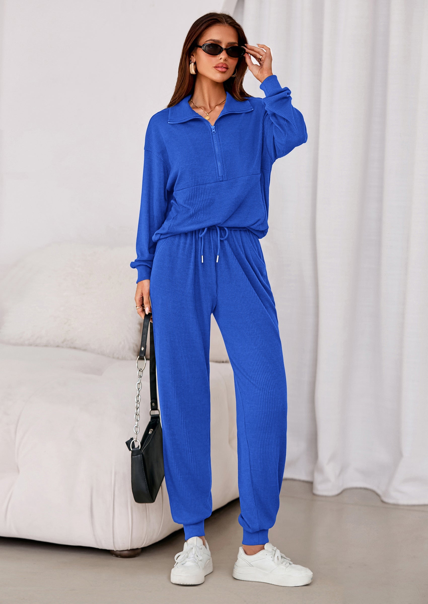 Chichi Women's Fall 2 Piece Lounge Sets Zip Up Sweatshirt Jogger Pants Sweat Track Suits Travel Outfit Winter Clothing Light Blue