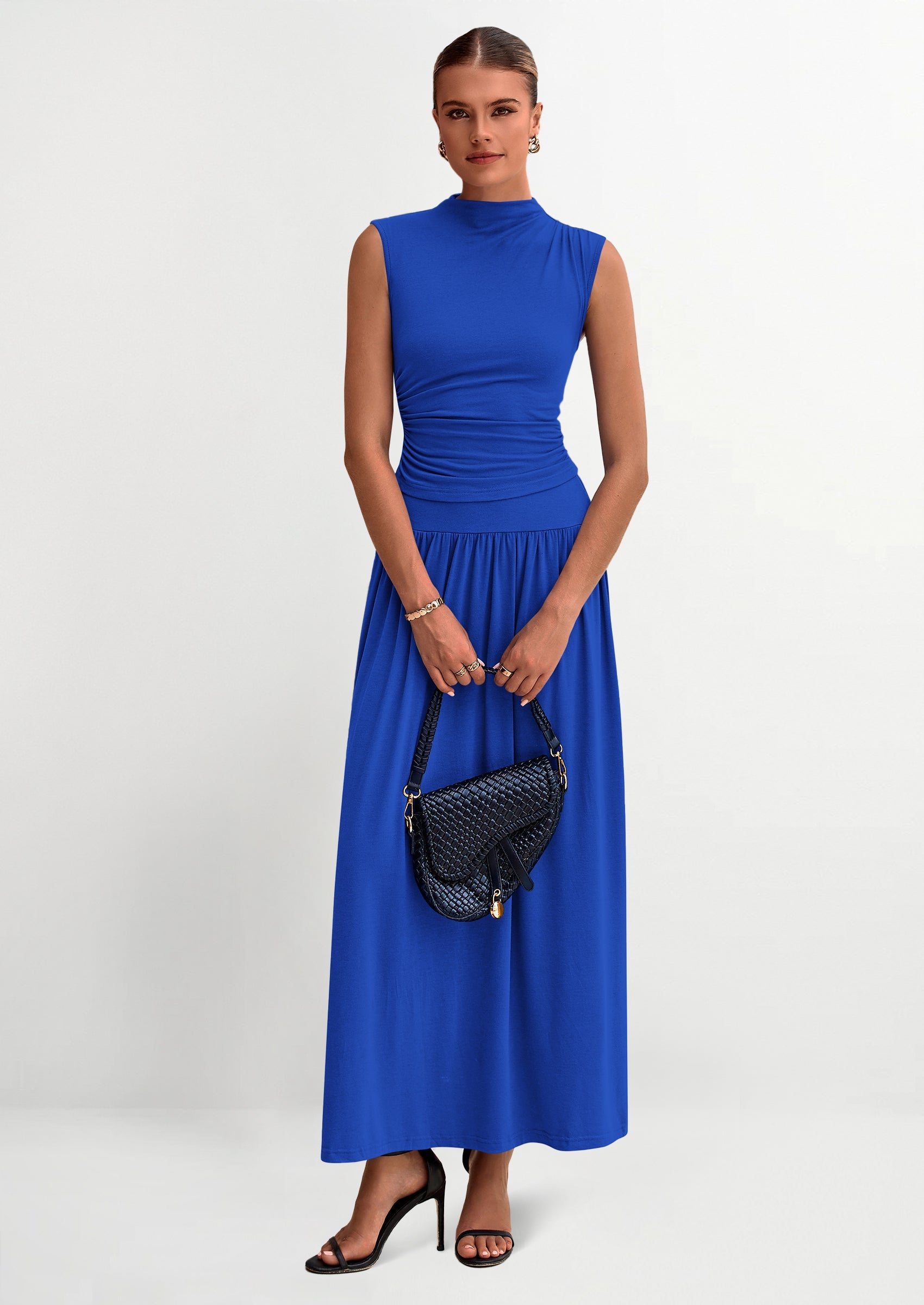 Chichi Womens Skirt Sets Summer Ruched Tank Tops Ruffle Maxi Skirts Wedding Guest Matching 2 Piece Outfits Royal Blue