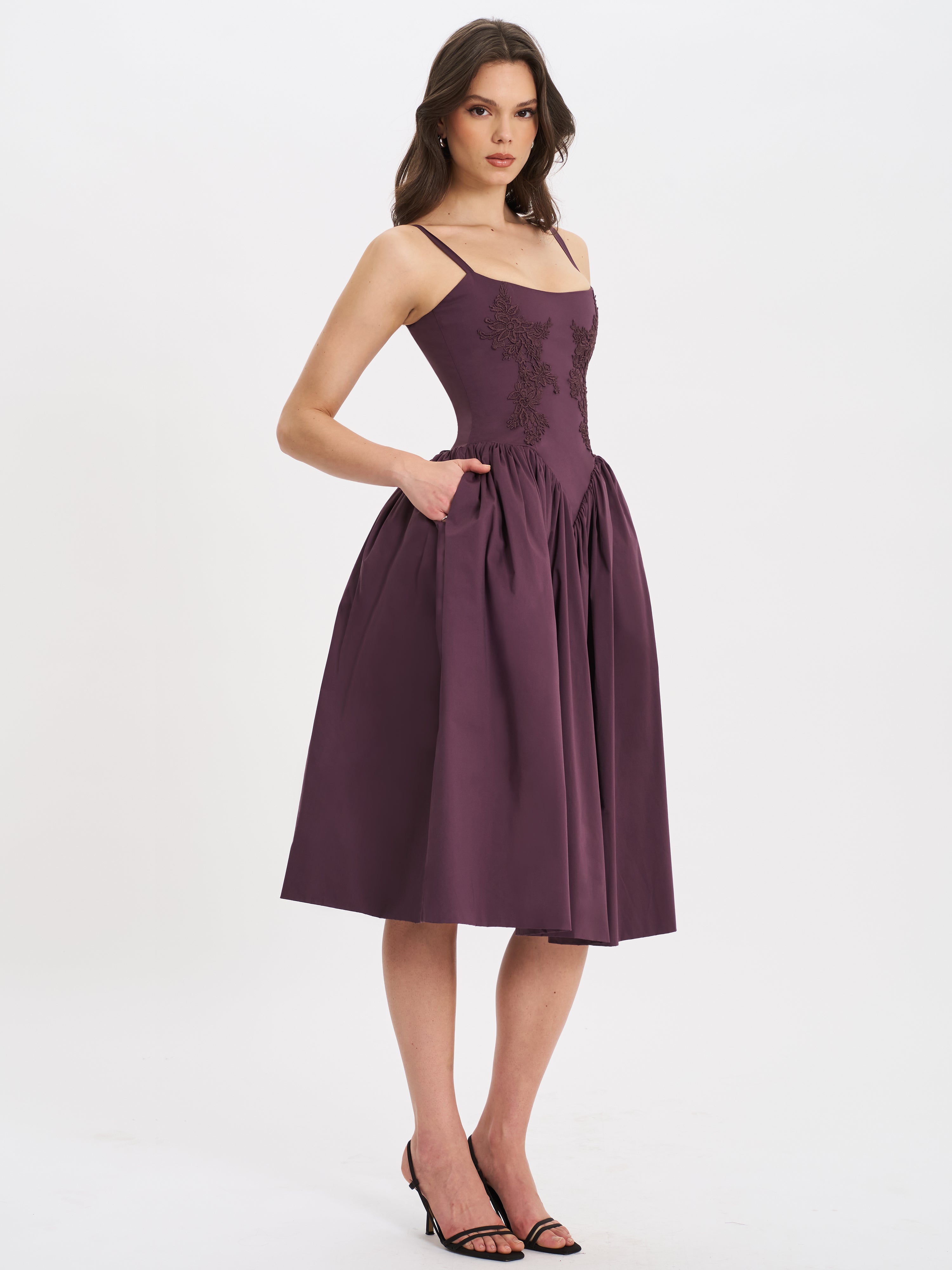 Seraphine | Embroidered Midi Dress Purple