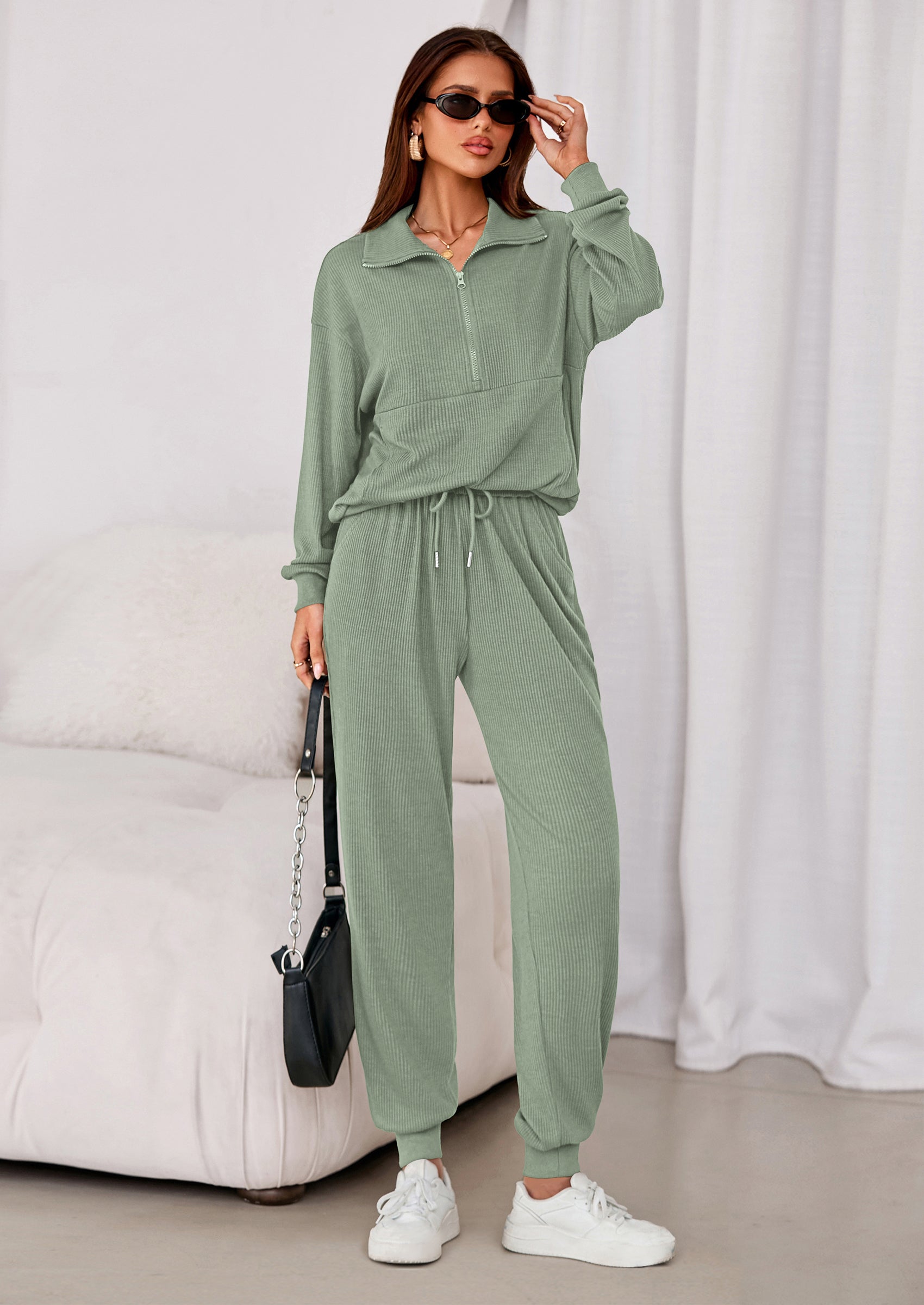 Chichi Women's Fall 2 Piece Lounge Sets Zip Up Sweatshirt Jogger Pants Sweat Track Suits Travel Outfit Winter Clothing Light Blue