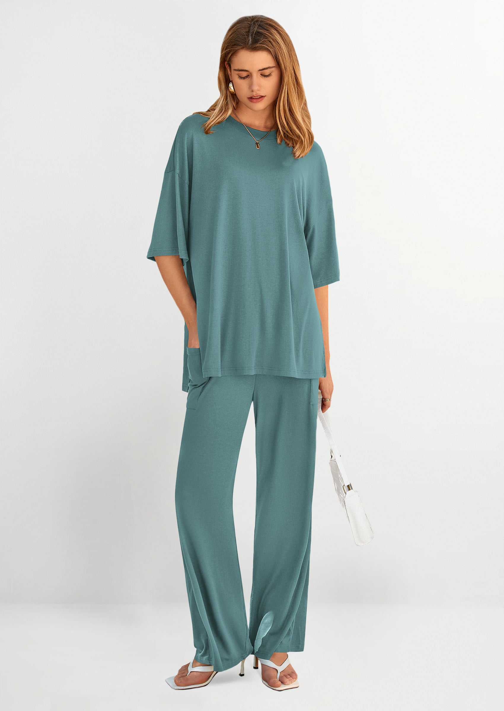 Chichi Women's 2 Piece Outfits Casual Short Sleeve Pullover Tops and Wide Leg Pants Lounge Sets Tracksuits Fruit Green