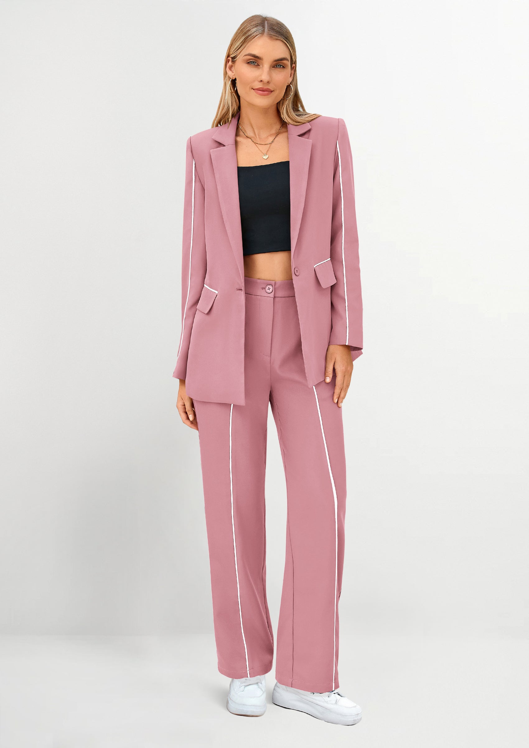 Chichi 2 Piece Blazer Outfits Business Casual Oversized Jacket Wide Leg Work Pants Dressy Suit Set Dark Green