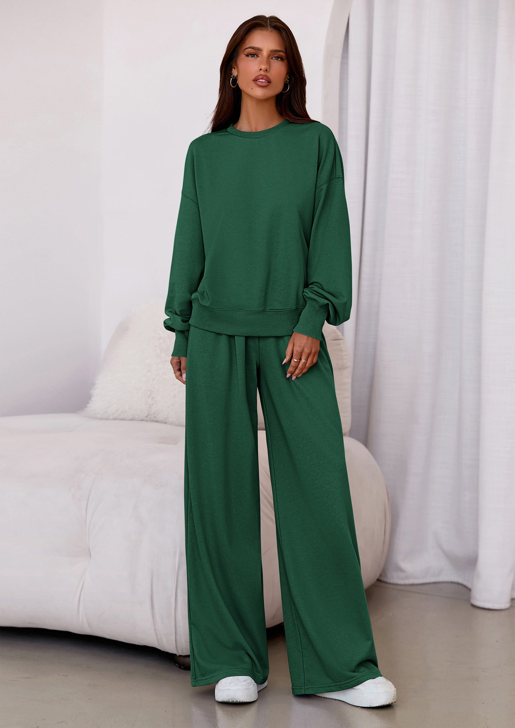 Chichi Womens 2 Piece Sets Long Sleeve Sweatshirt Wide Leg Pants Loose Matching Lounge Set Trendy Fall Outfits Army green