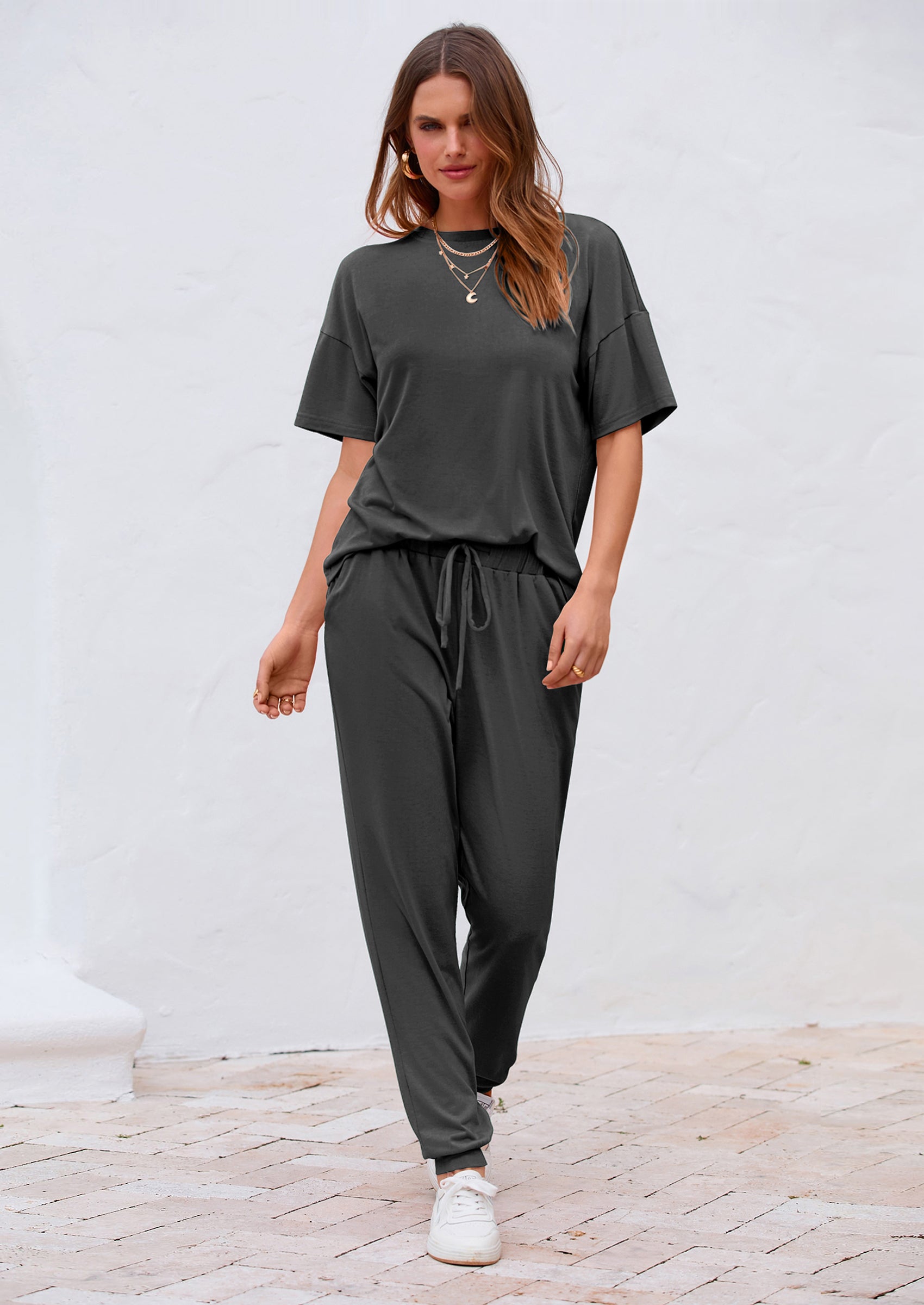 Chichi Women's Two Piece Lounge Sets Spring Summer Jogger Pants Vacation Outfits Travel Airplane Matching Clothes Dark Grey