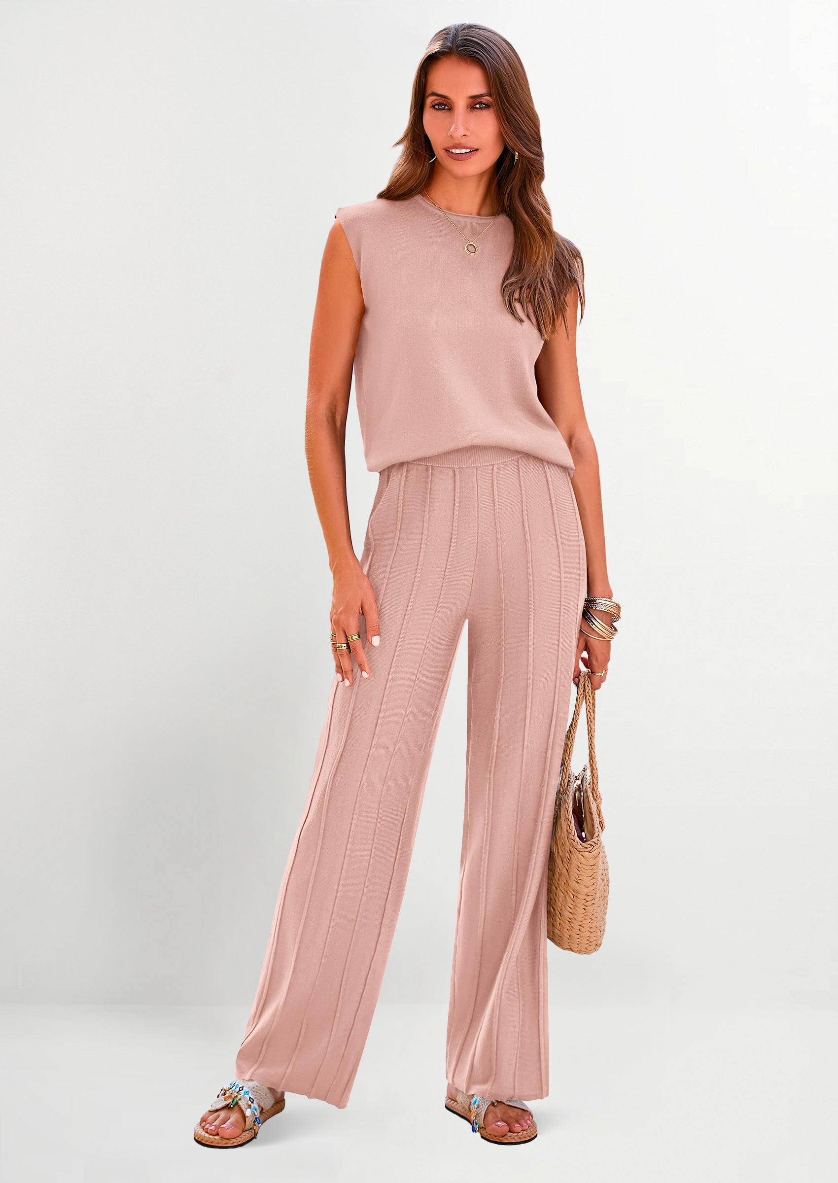 Chichi Women's 2 Piece Outfits Knit Loungewear High Low Pullover Tops and Wide Leg Pants Casual Sweater Sets Tracksuits