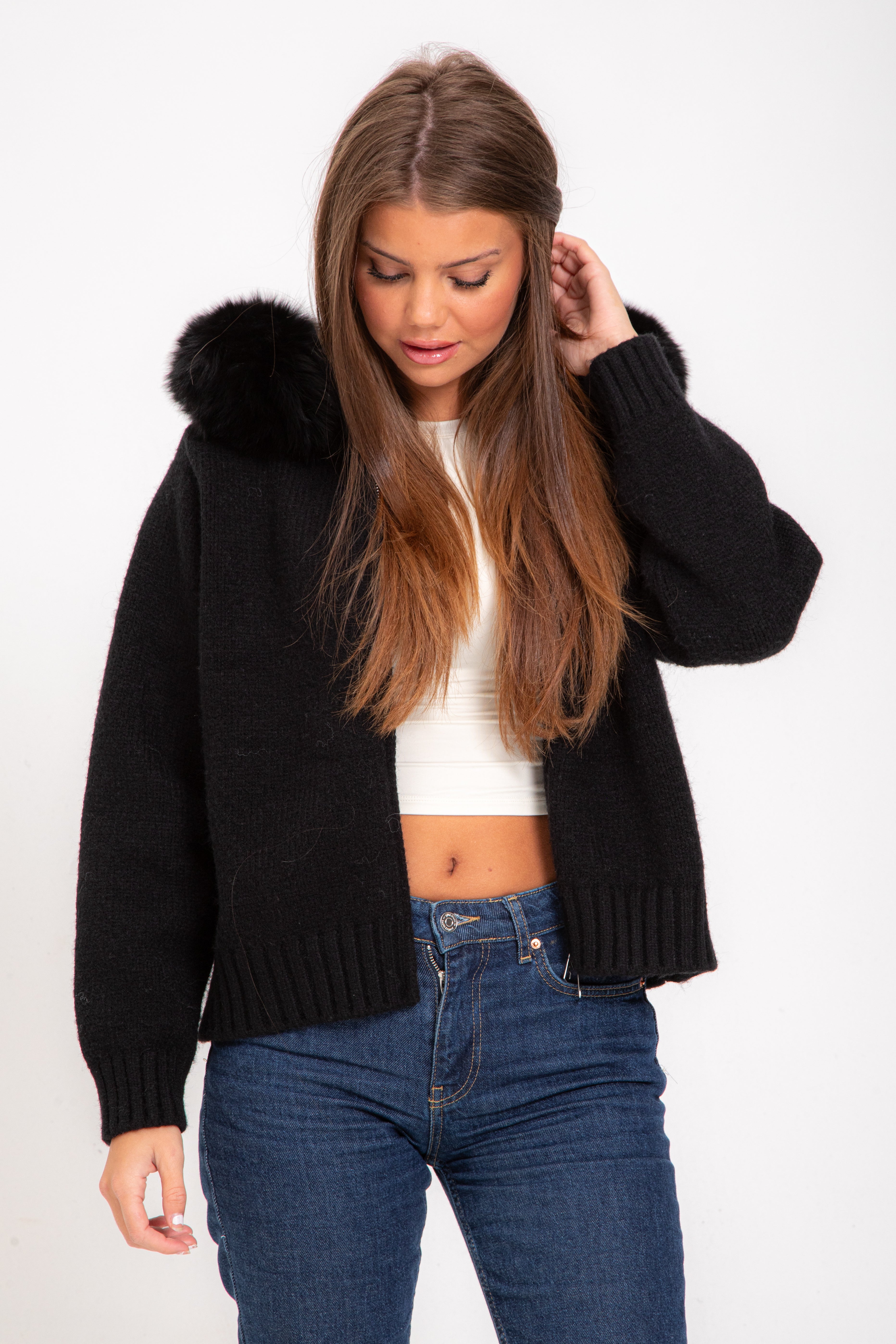 Noelle | Faux Fur Hooded Jacket Black