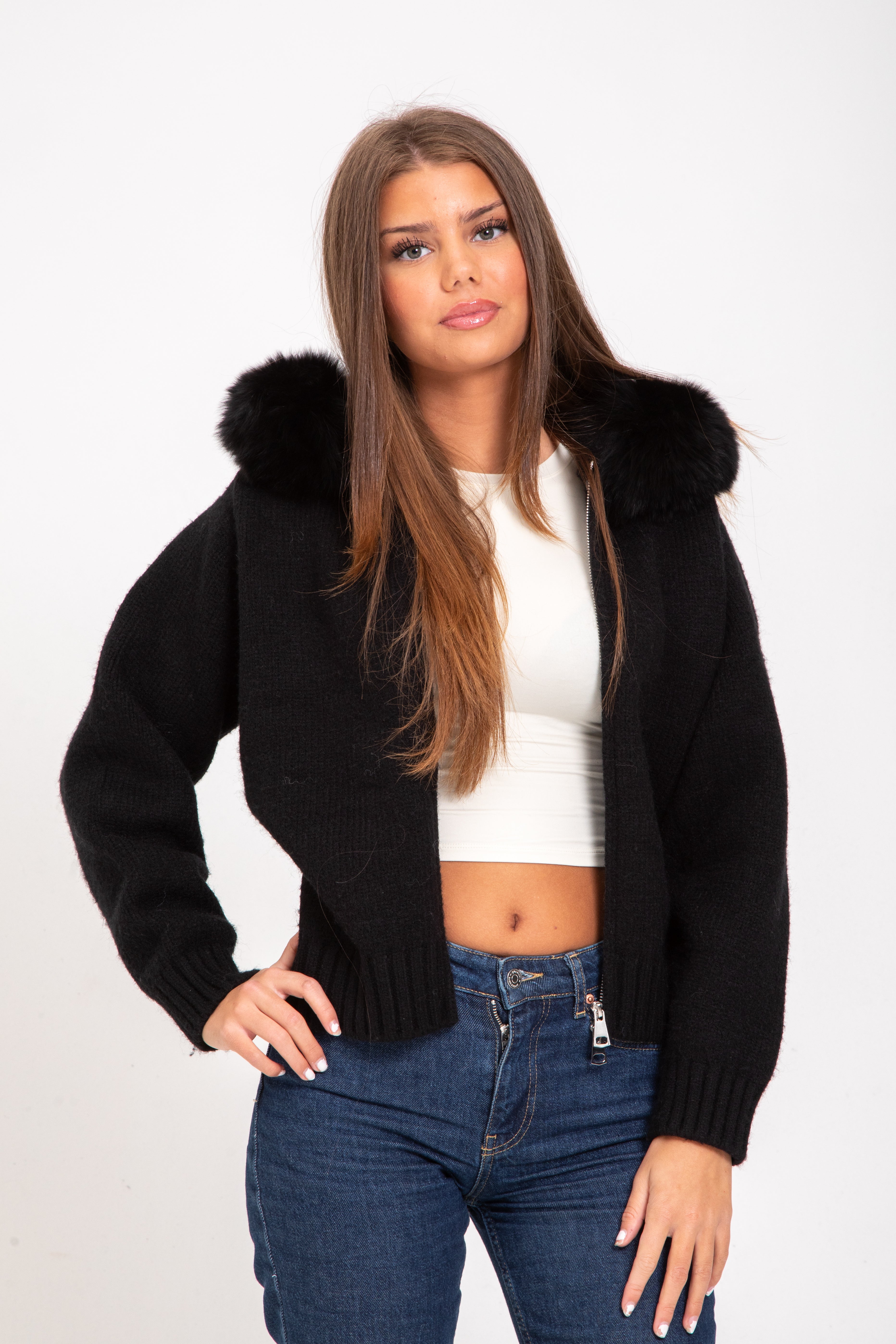 Noelle | Faux Fur Hooded Jacket Black