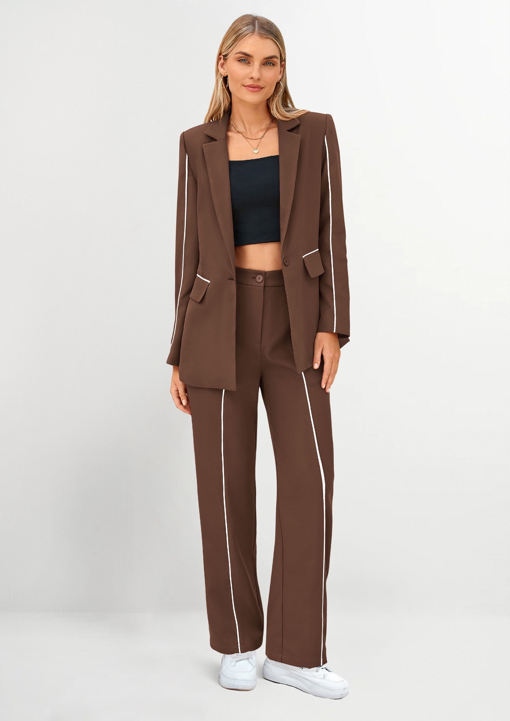 Chichi 2 Piece Blazer Outfits Business Casual Oversized Jacket Wide Leg Work Pants Dressy Suit Set Black