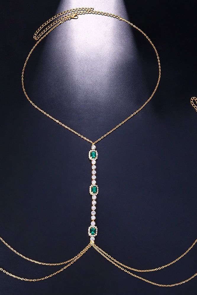 Aurelia - Emerald Crystal Body Necklace Gold