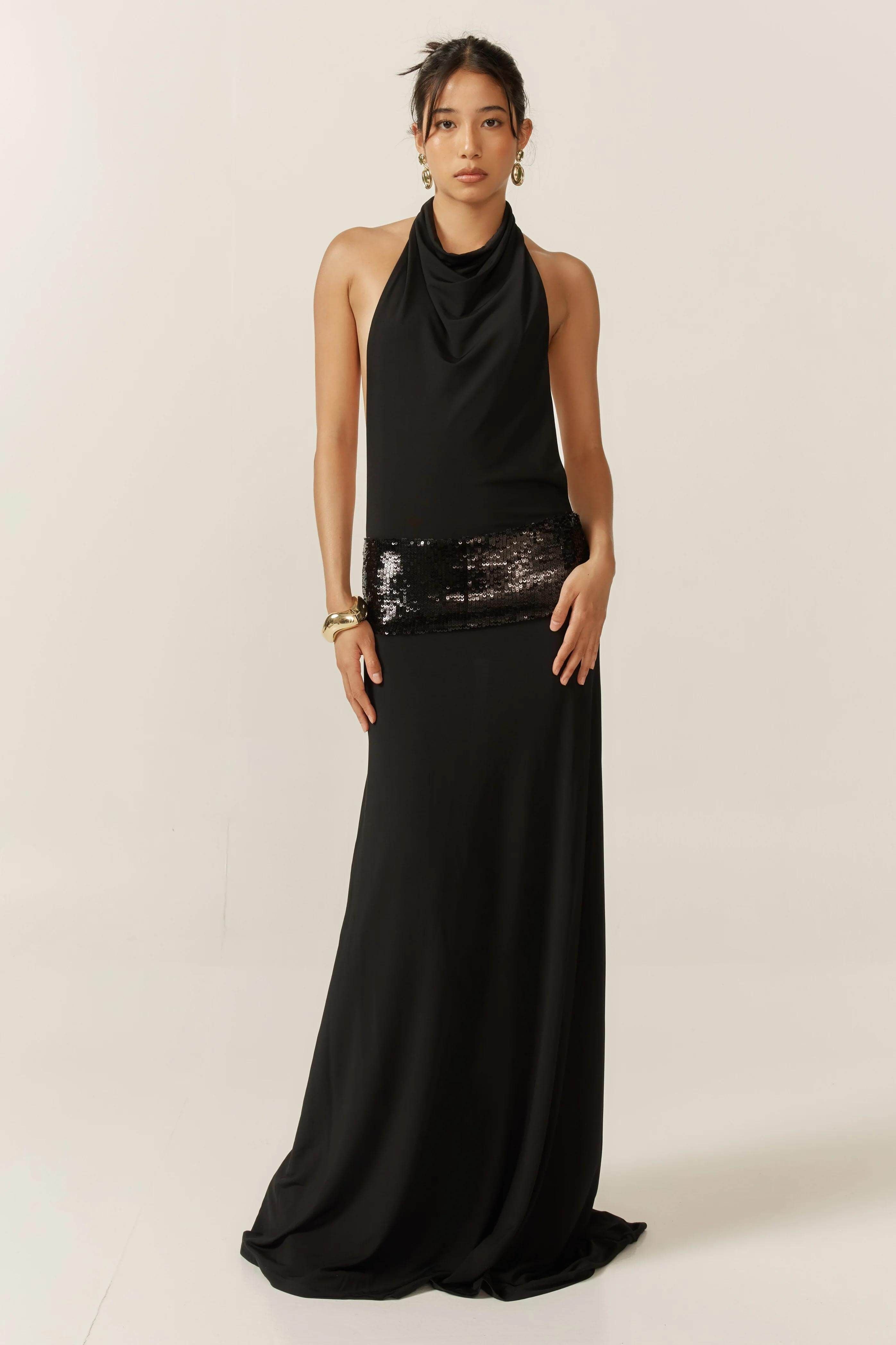 Goldie | Halter Neck Maxi Dress Black