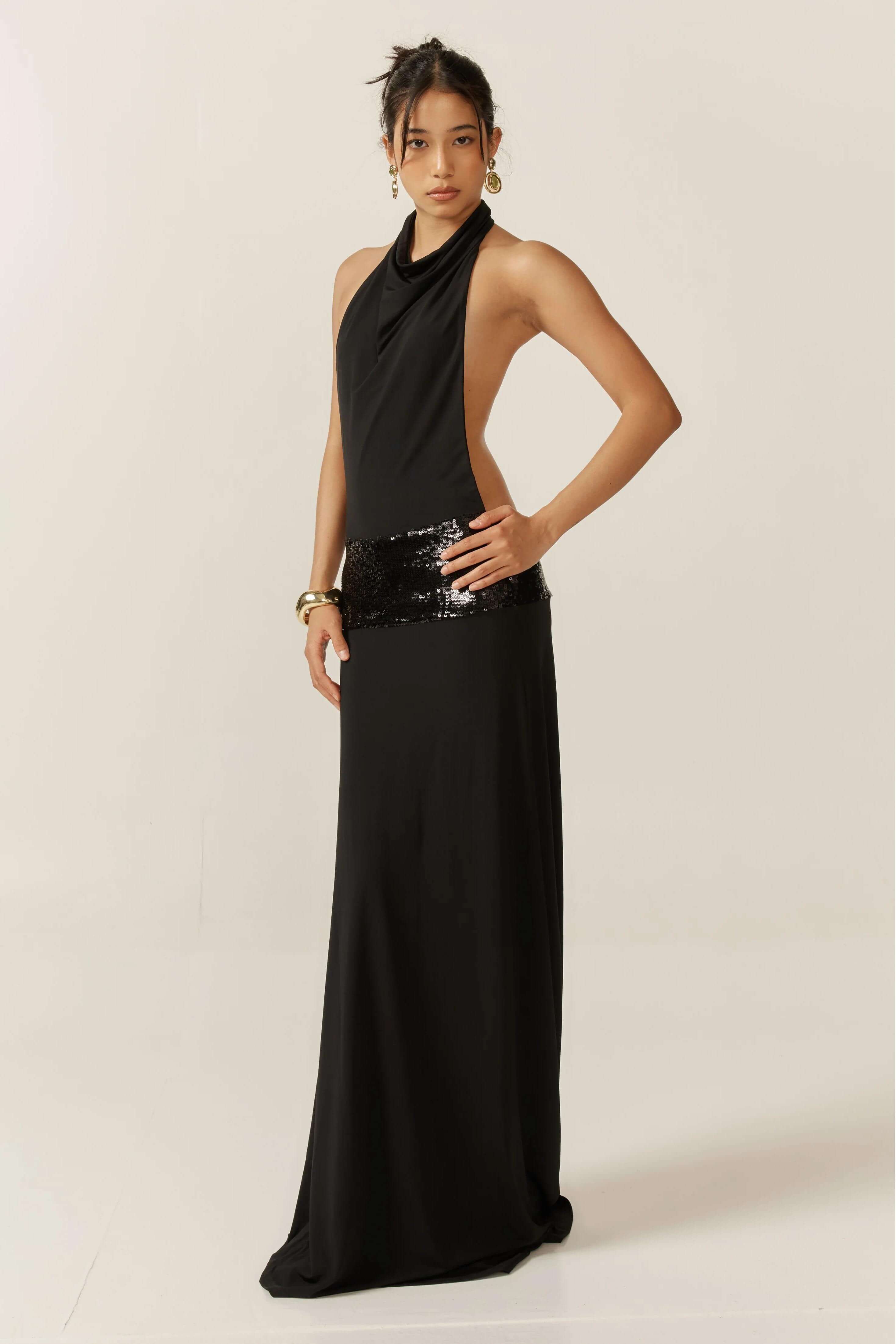 Goldie | Halter Neck Maxi Dress Black
