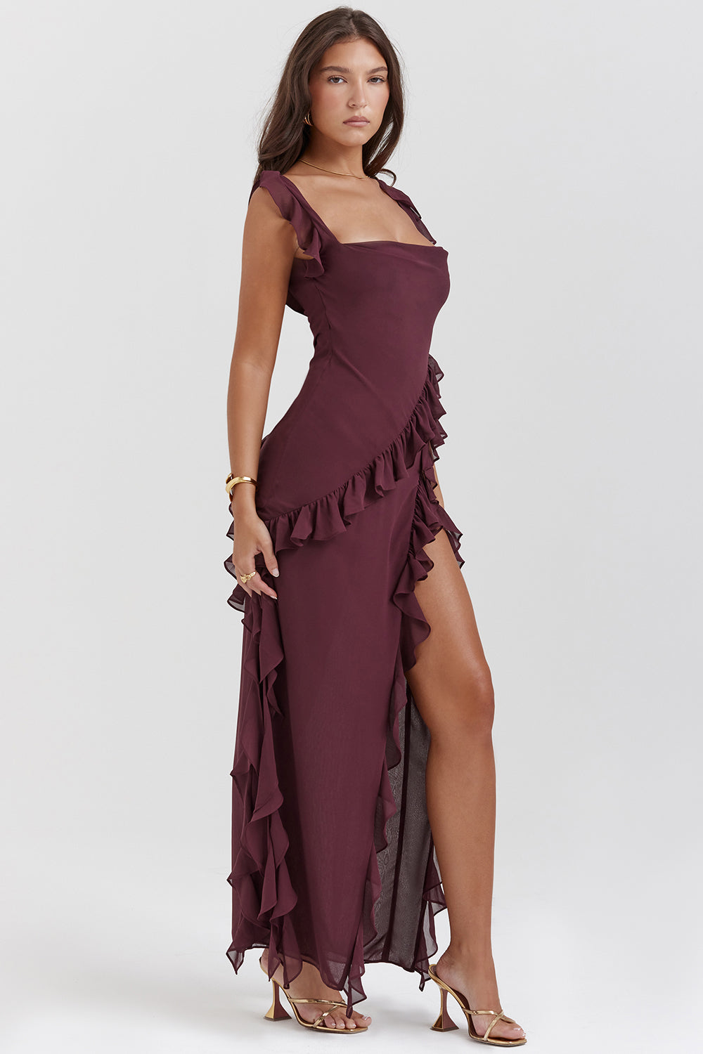 Ayla | Ruffle Maxi Dress Wine Red
