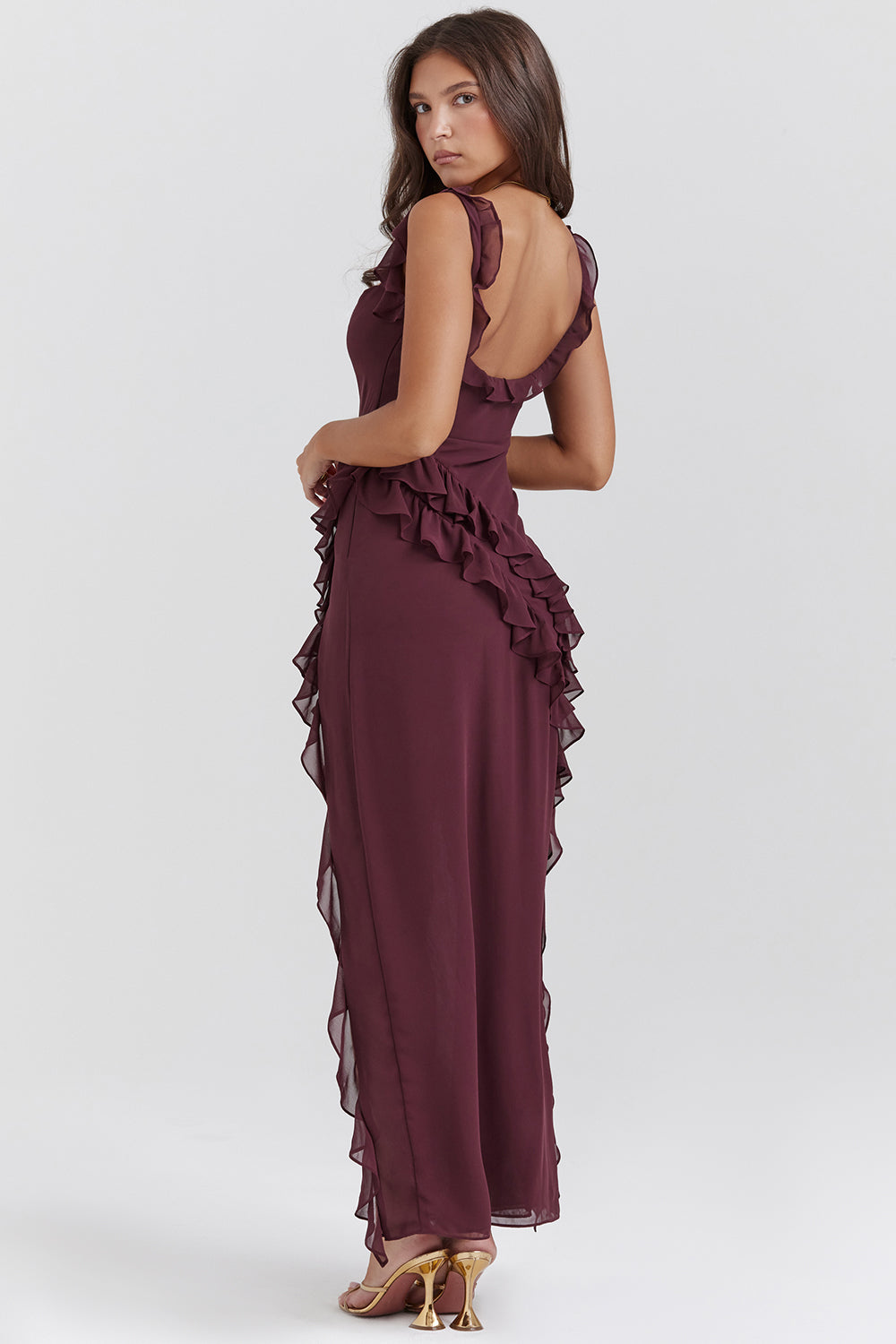 Ayla | Ruffle Maxi Dress Wine Red
