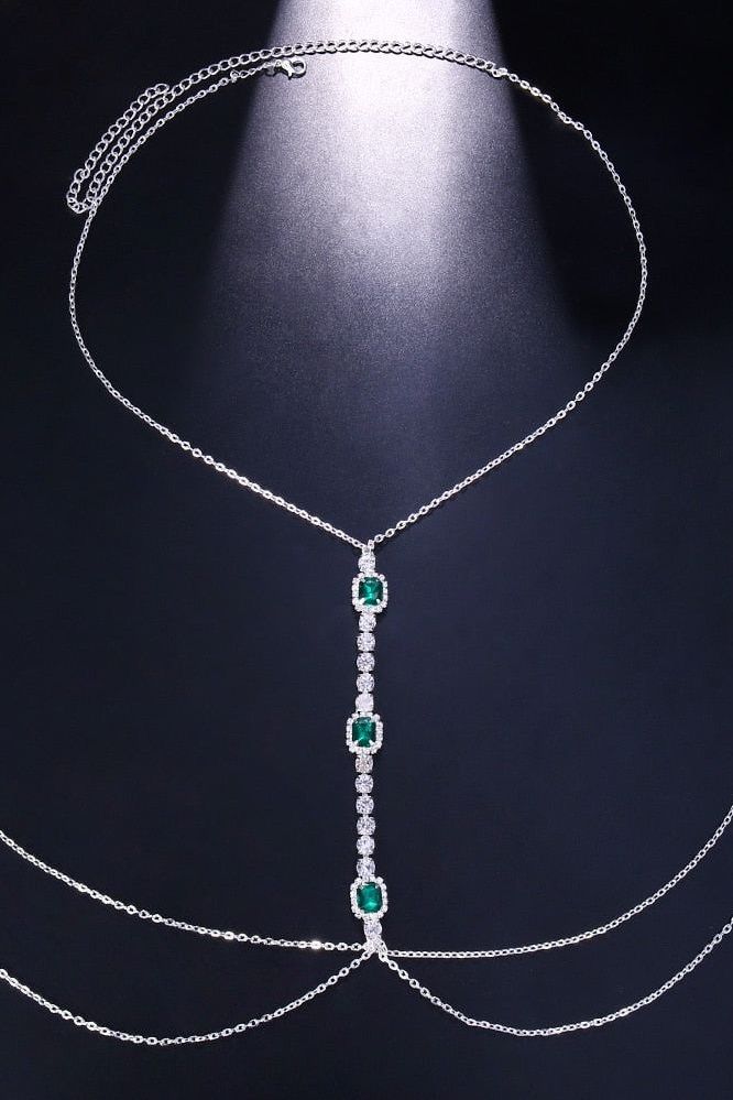 Aurelia - Emerald Crystal Body Necklace Silver