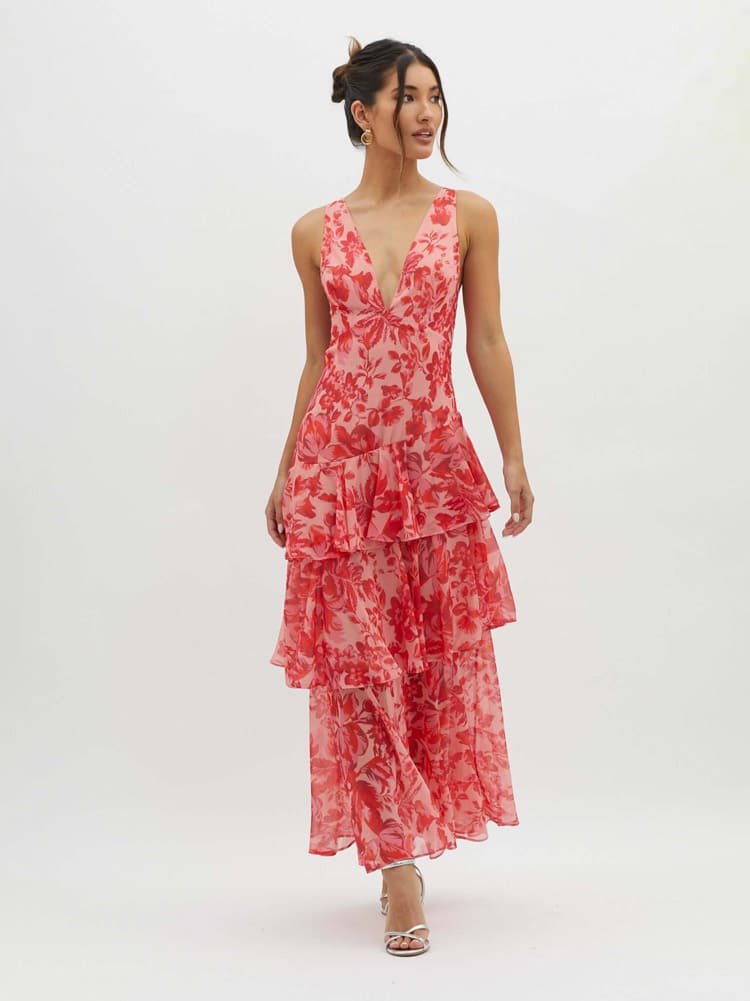 Clara | Floral Maxi Dress Soft Red