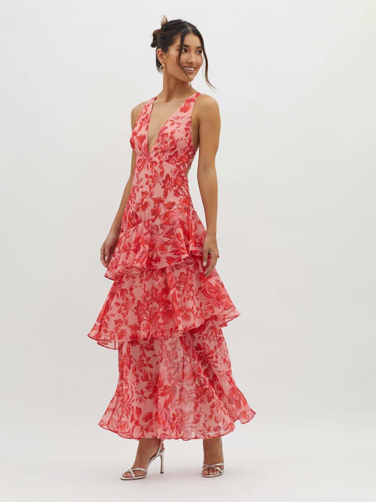 Clara | Floral Maxi Dress Soft Red